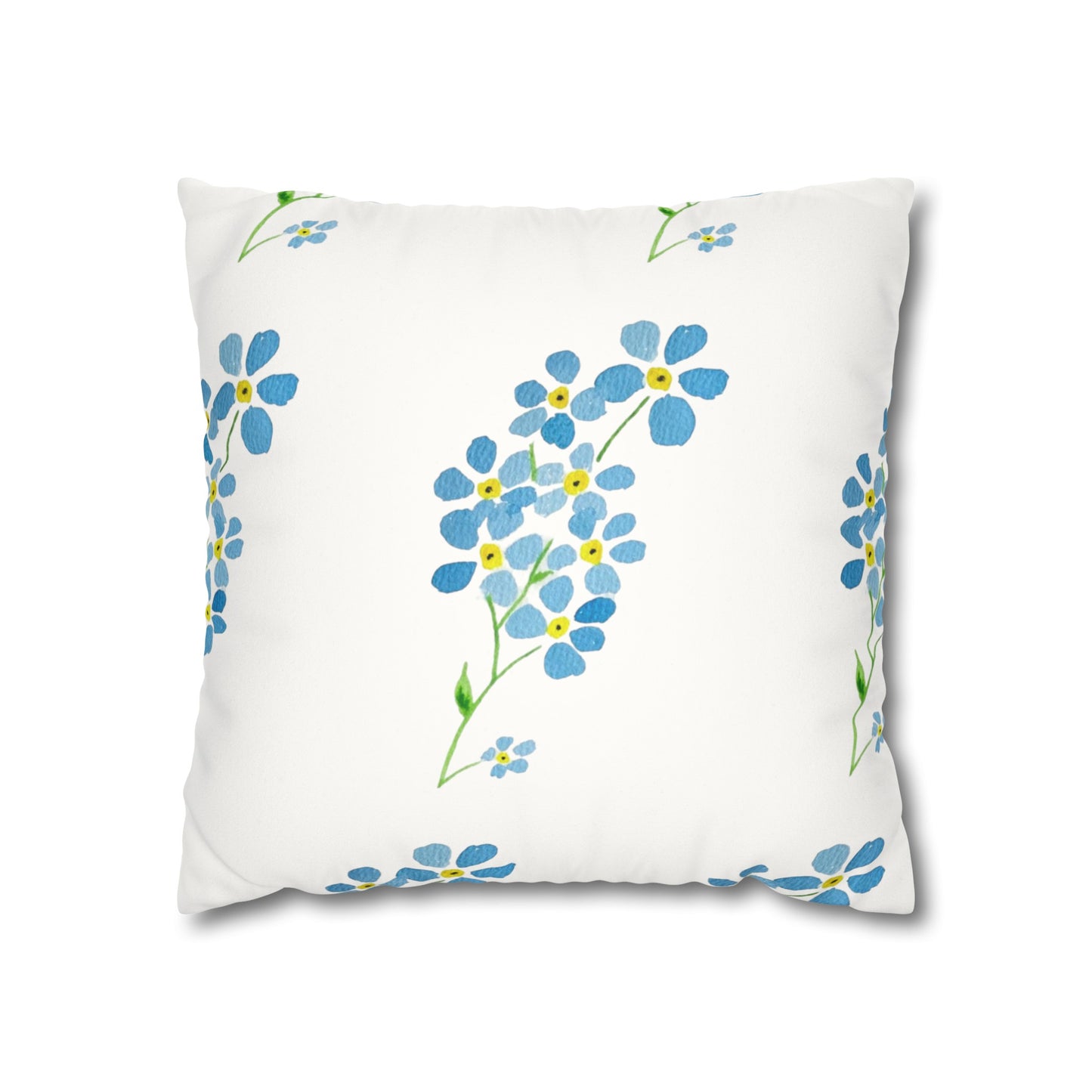 Forget Me Not Floral Faux Suede Square Pillowcase