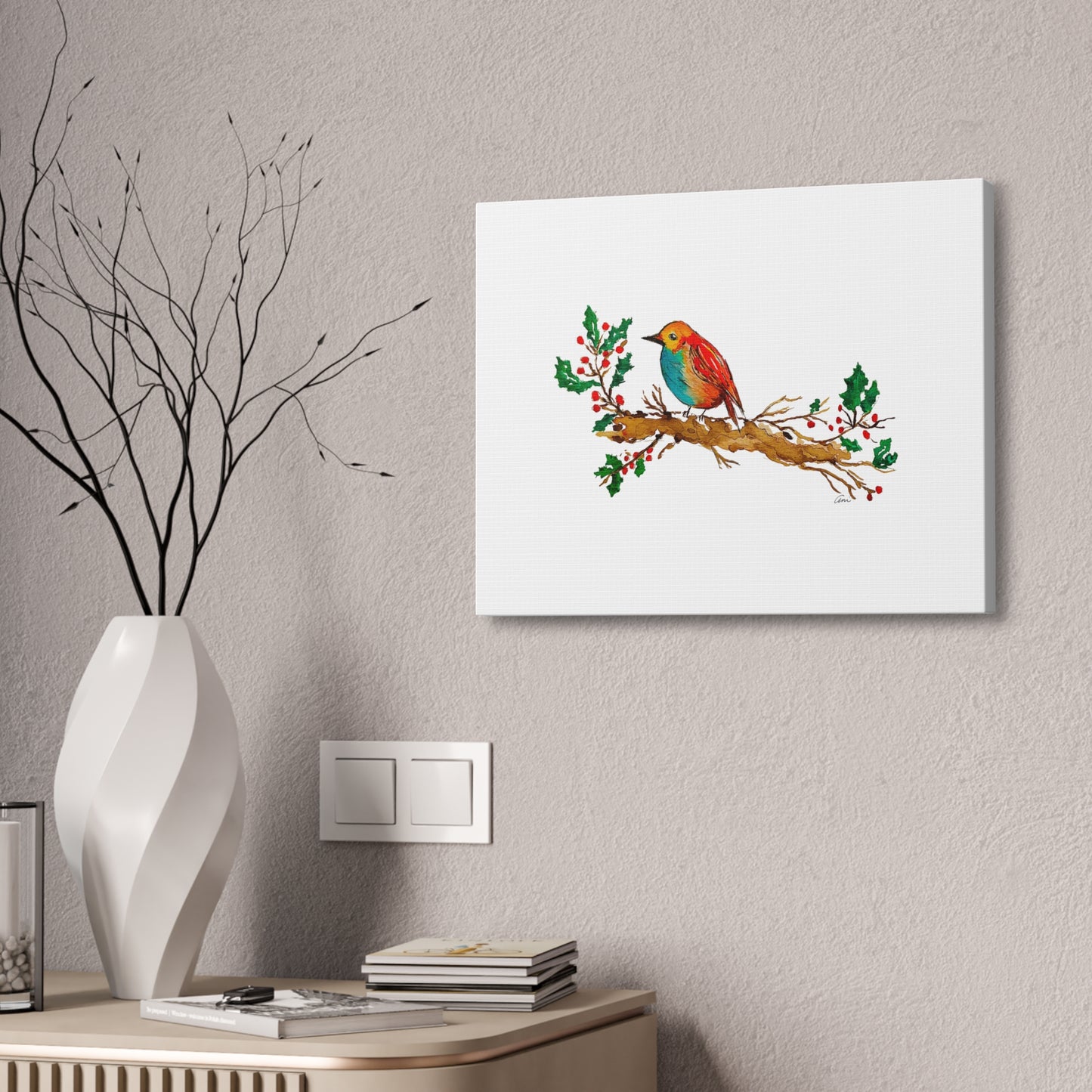 Bright Bird on a Branch Canvas Print