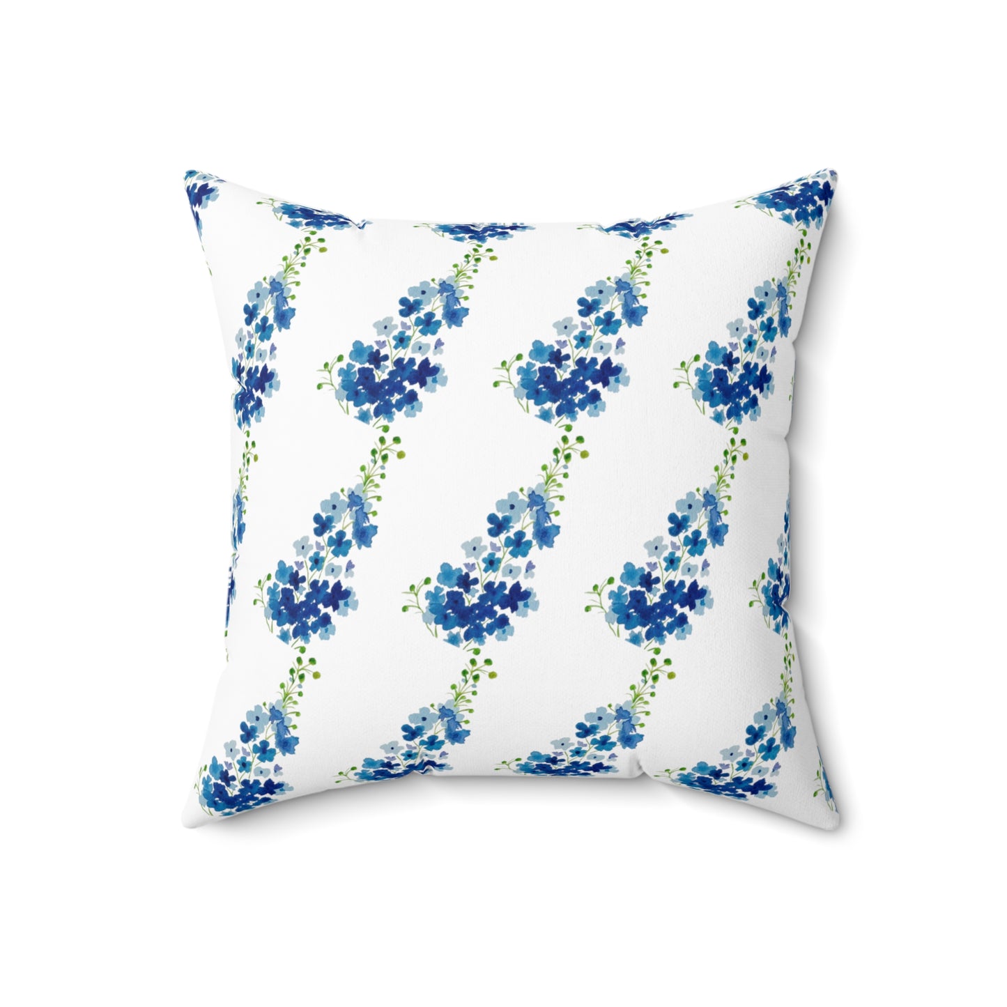 Blue Flowers Faux Suede Square Pillow