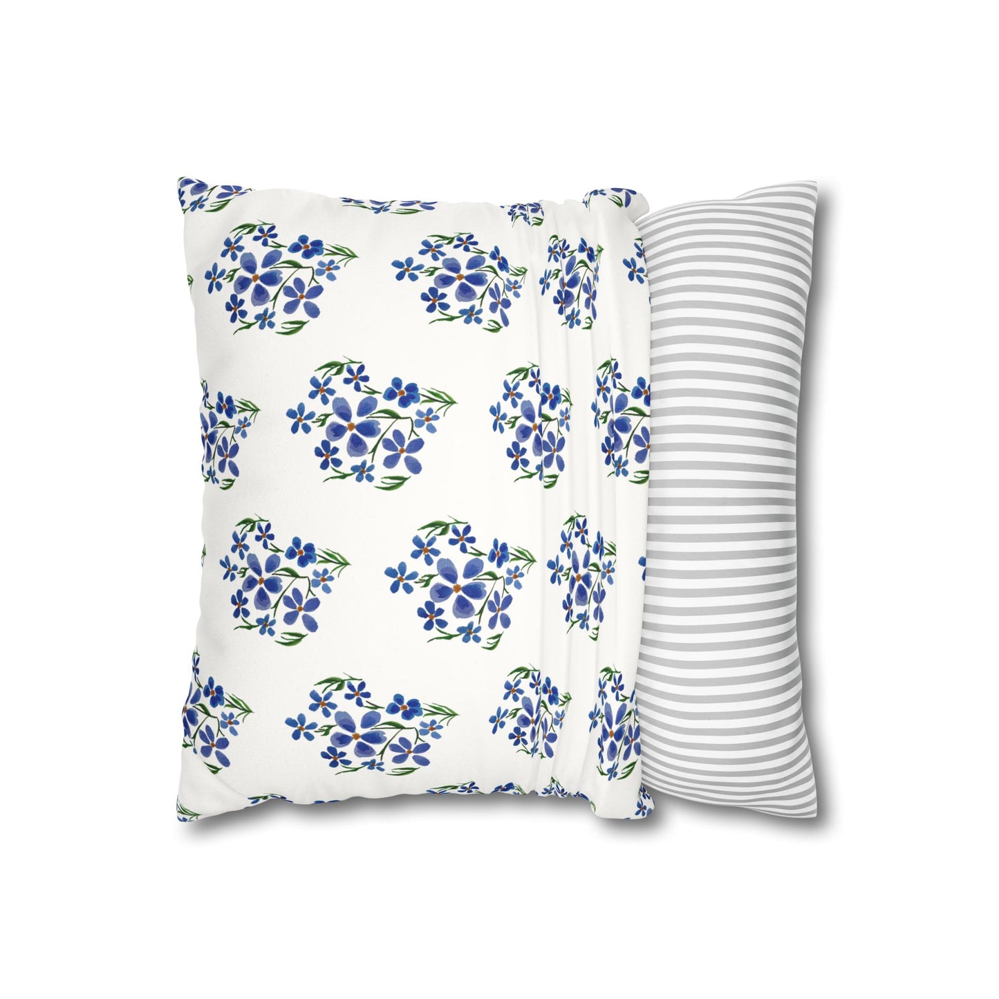 Forget Me Not Floral Faux Suede Square White Pillowcase