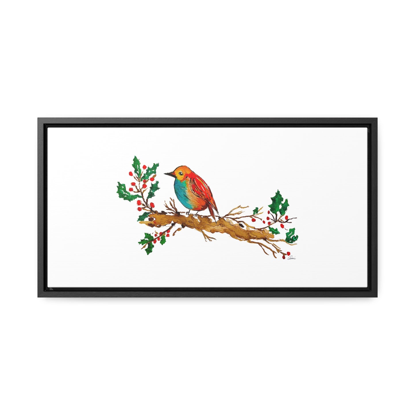 Bright Bird on a Branch Gallery Canvas Wrap with Horizontal Frame