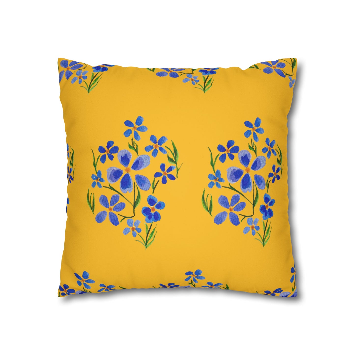 Forget Me Not Floral Faux Suede Square Yellow Pillowcase