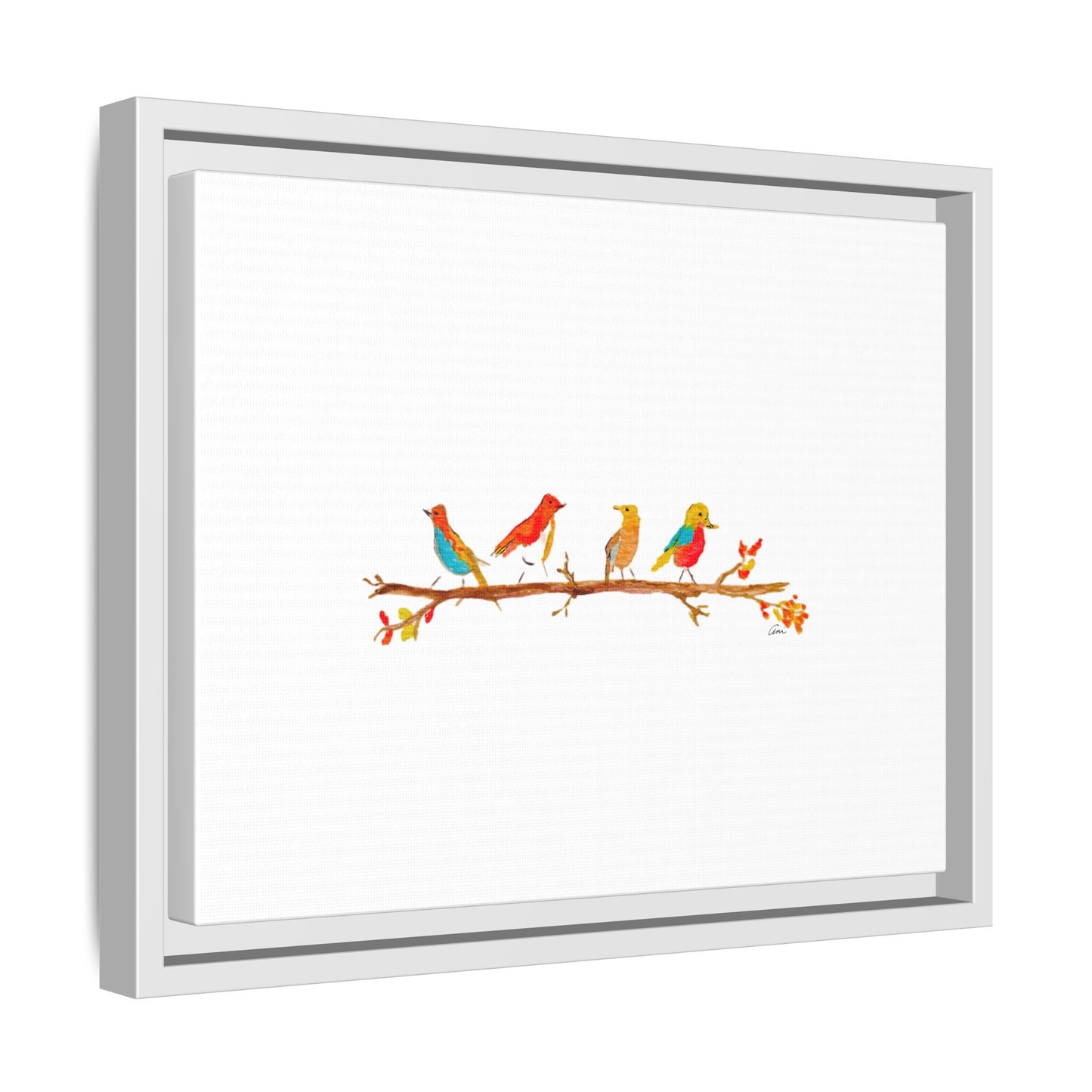 Birds on a Branch Gallery Canvas Print with Frame