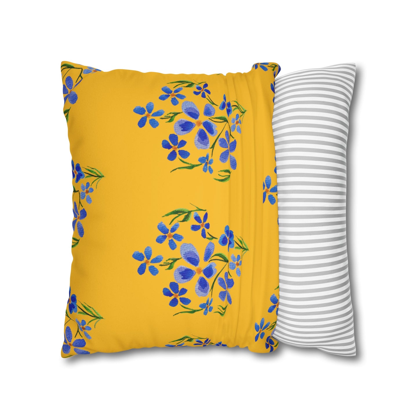 Forget Me Not Floral Faux Suede Square Yellow Pillowcase