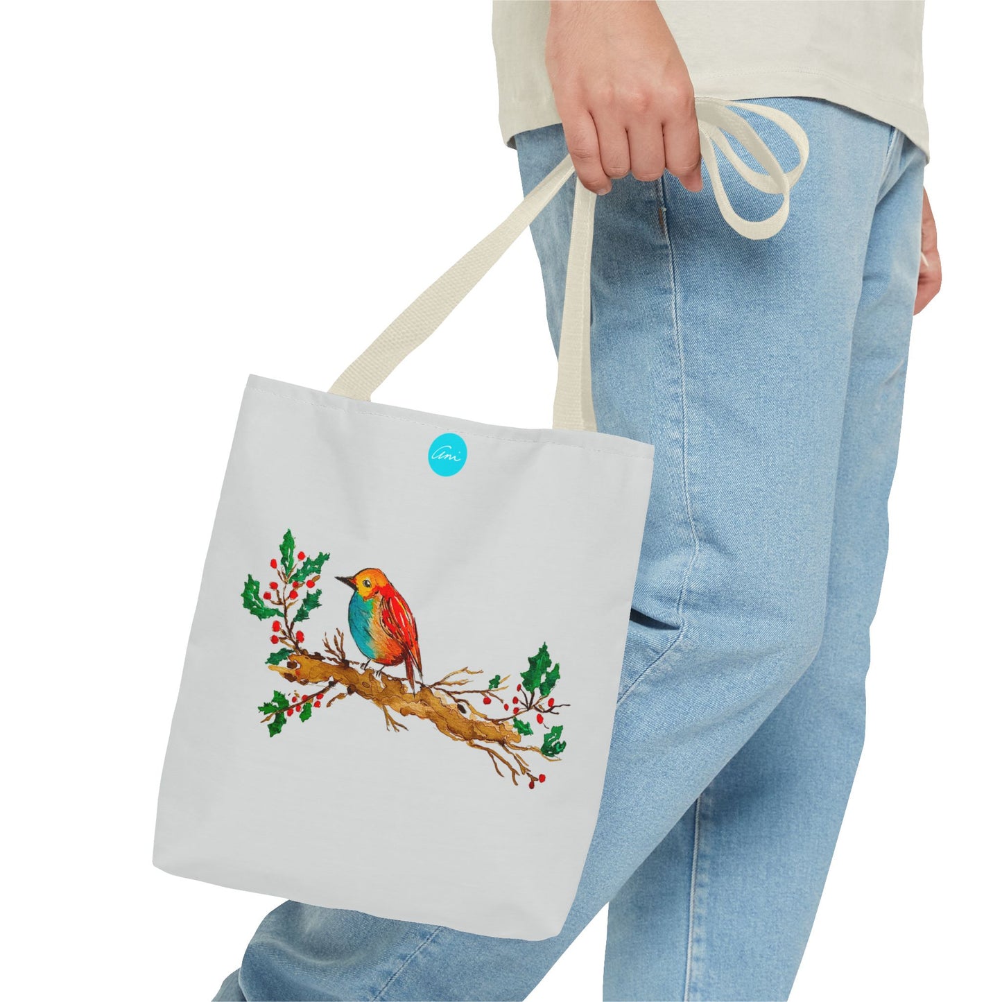 Bright Bird on a Branch Light Grey Tote Bag