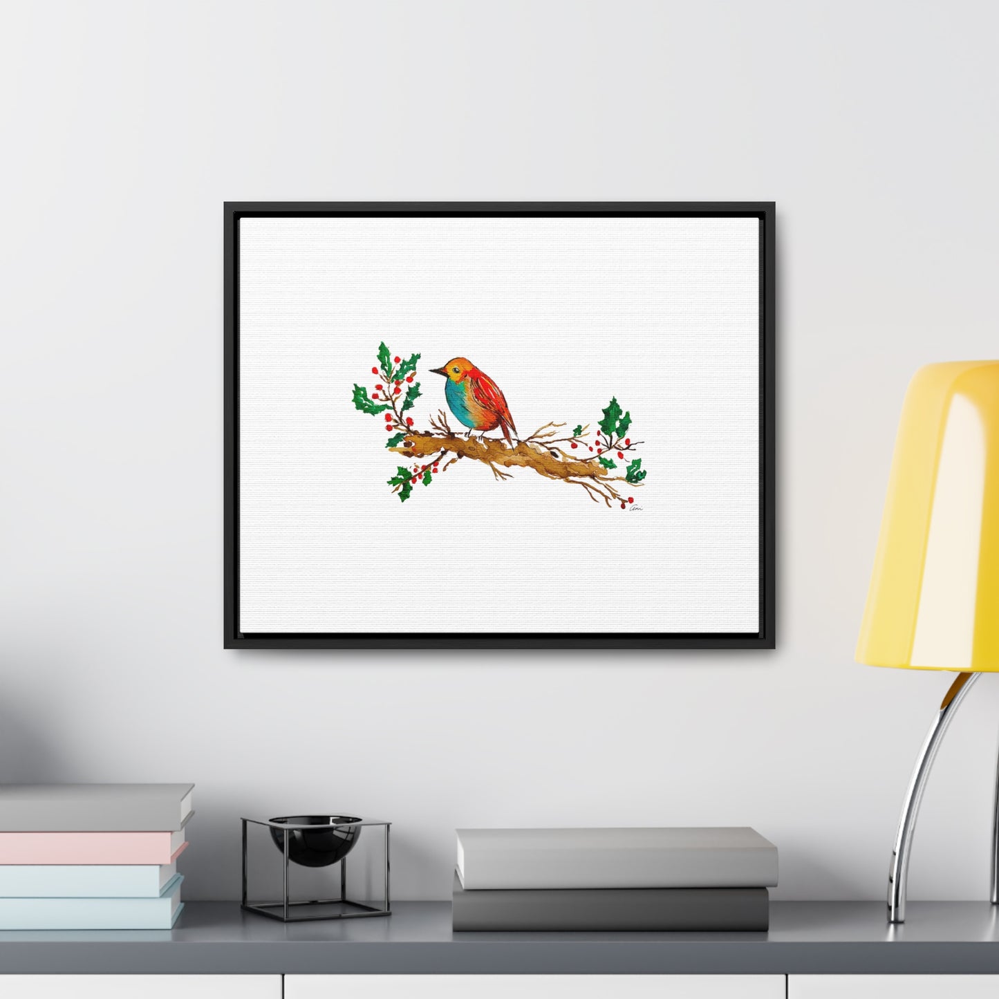 Bright Bird on a Branch Gallery Canvas Wrap with Horizontal Frame