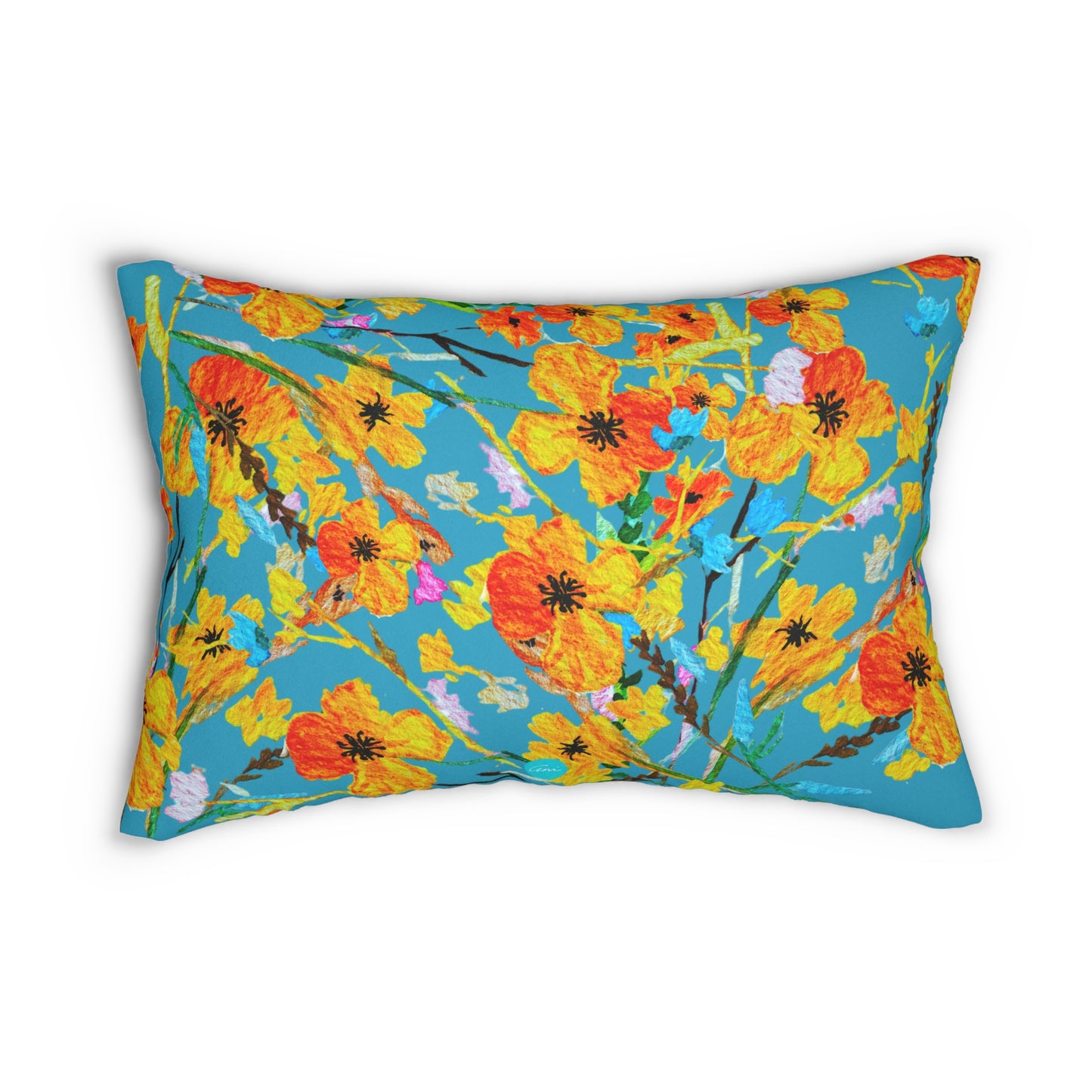 Fall Bouquet Turquoise Lumbar Pillow