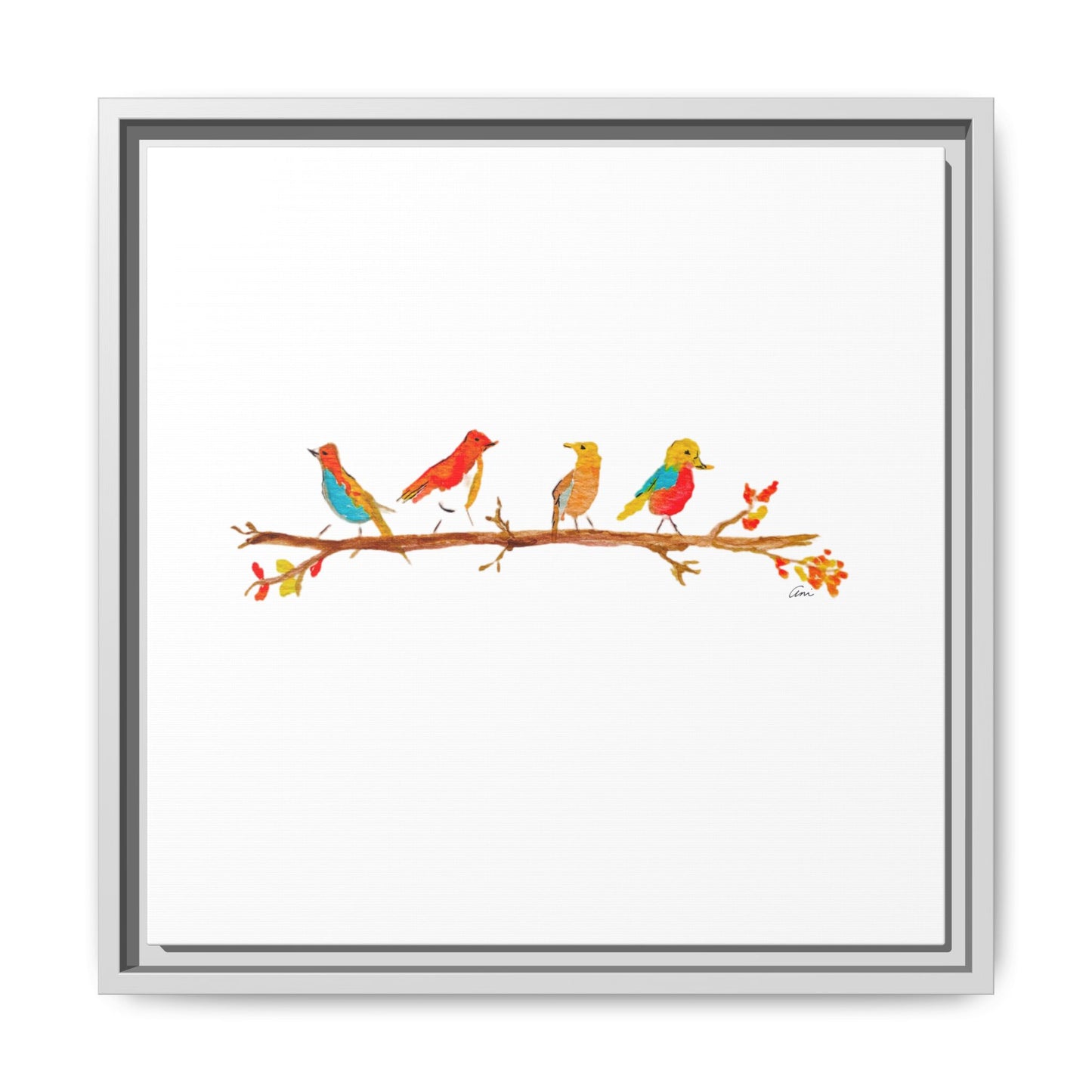Birds on a Branch Gallery Canvas Print with Frame