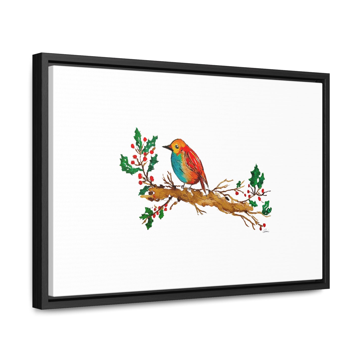 Bright Bird on a Branch Gallery Canvas Wrap with Horizontal Frame