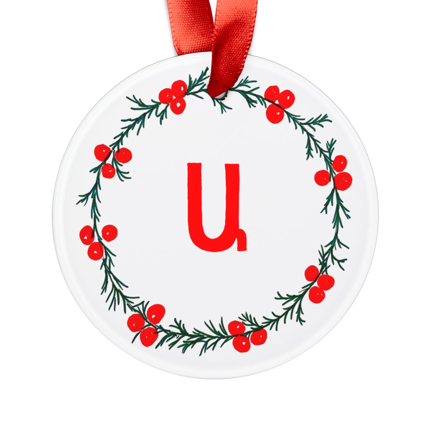 Customizable Armenian Letter White Acrylic Ornament with Ribbon