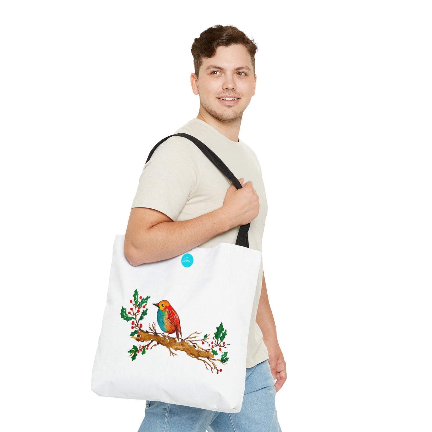 Bright Bird on a Branch White Tote Bag