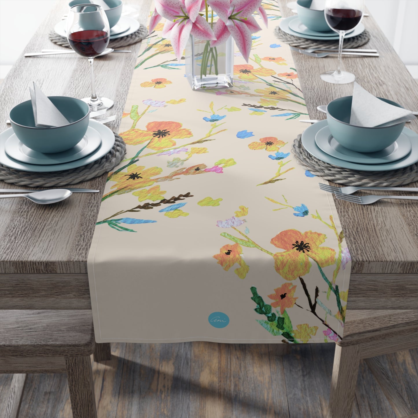 Fall Bouquet Peach Cream Table Runner (Cotton, Polyester)