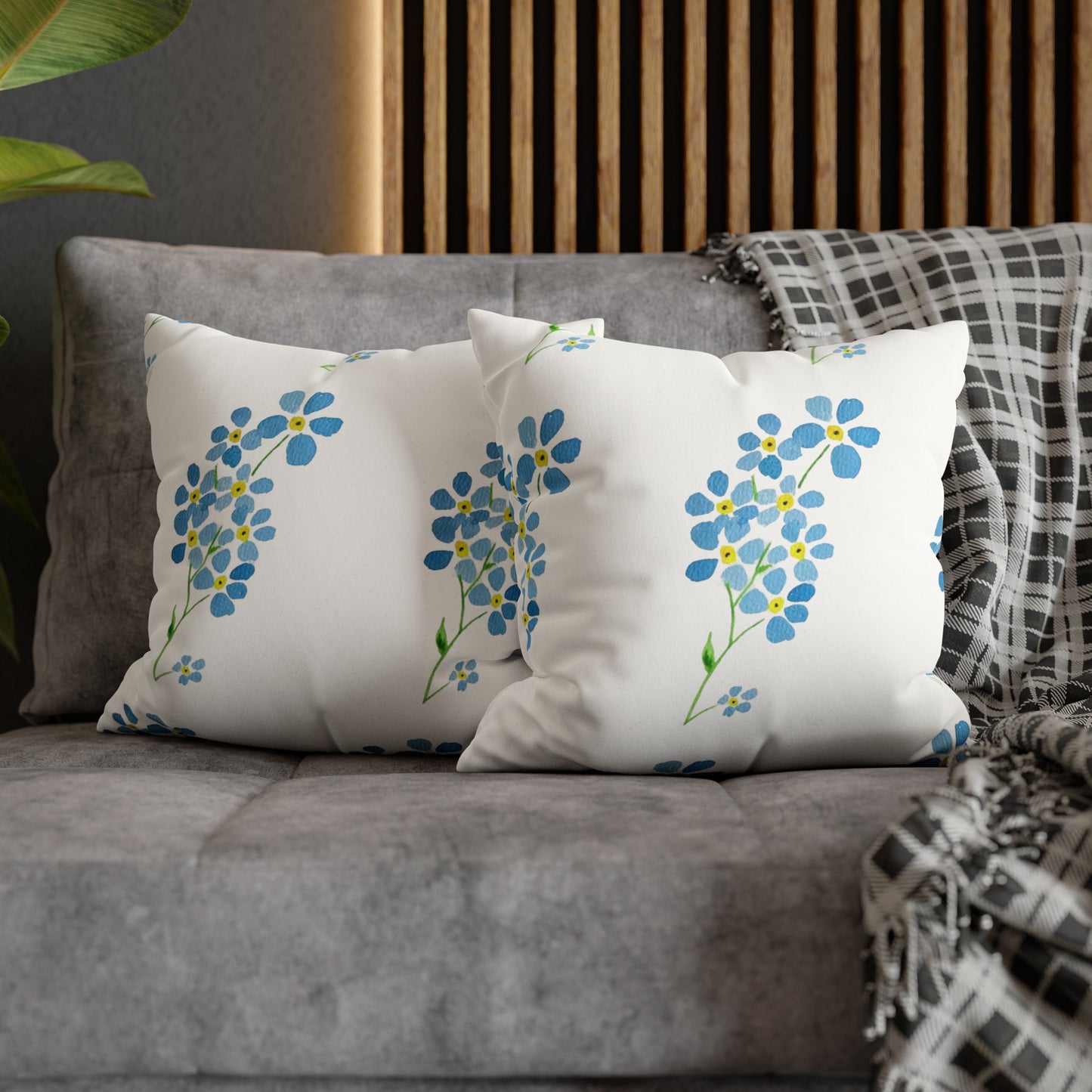 Forget Me Not Floral Faux Suede Square Pillowcase