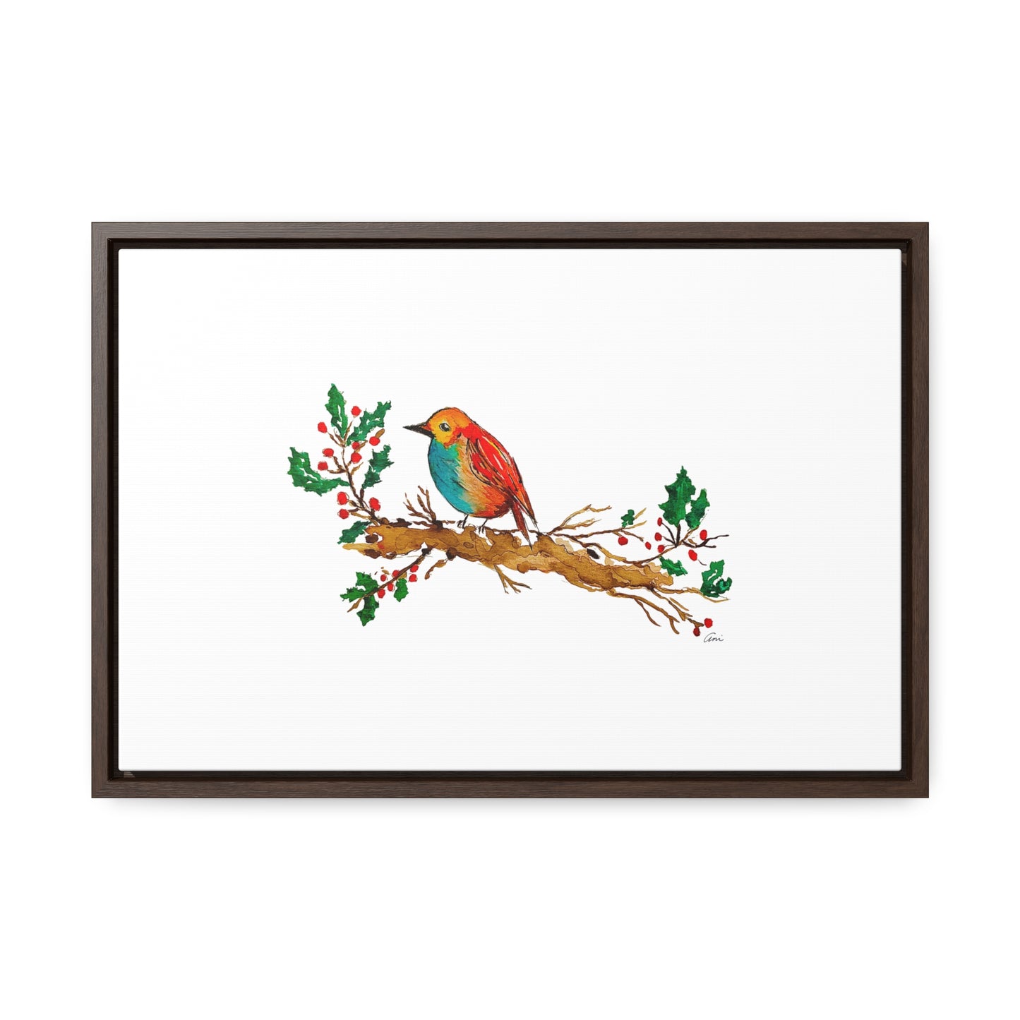 Bright Bird on a Branch Gallery Canvas Wrap with Horizontal Frame