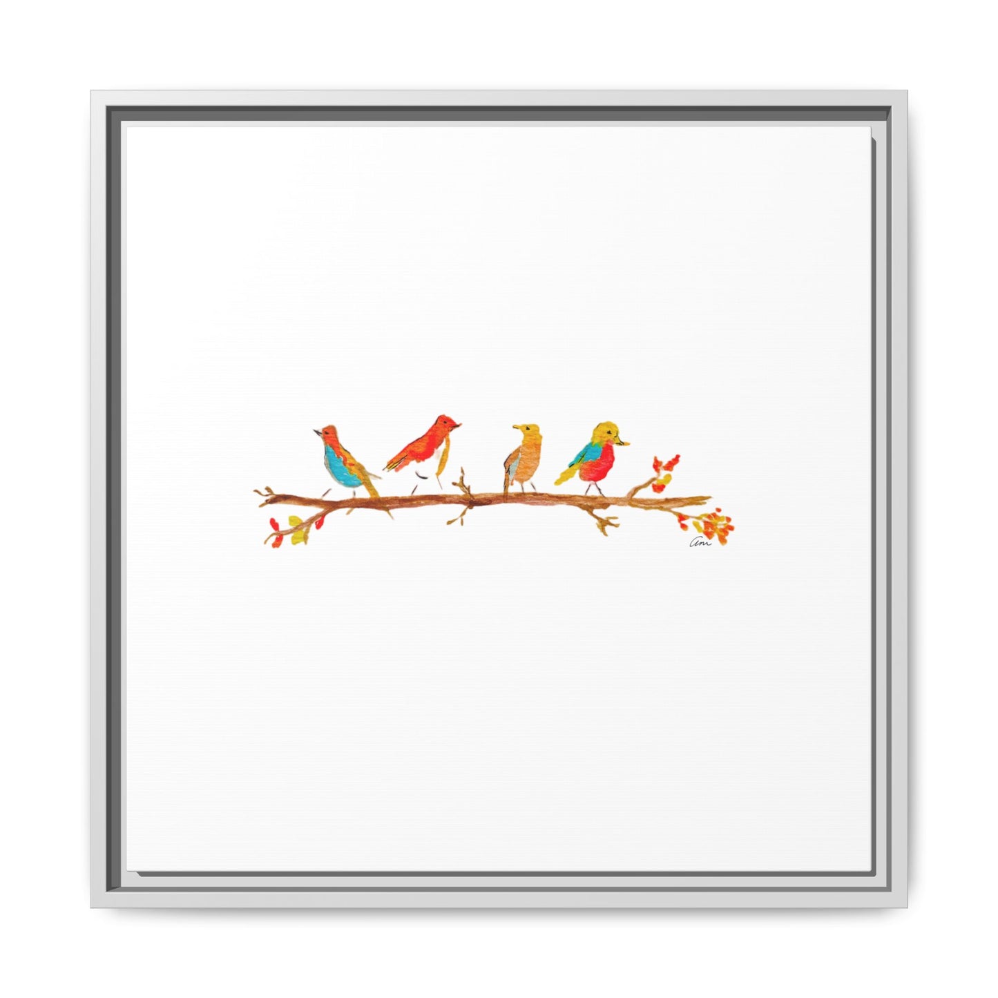 Birds on a Branch Gallery Canvas Print with Frame
