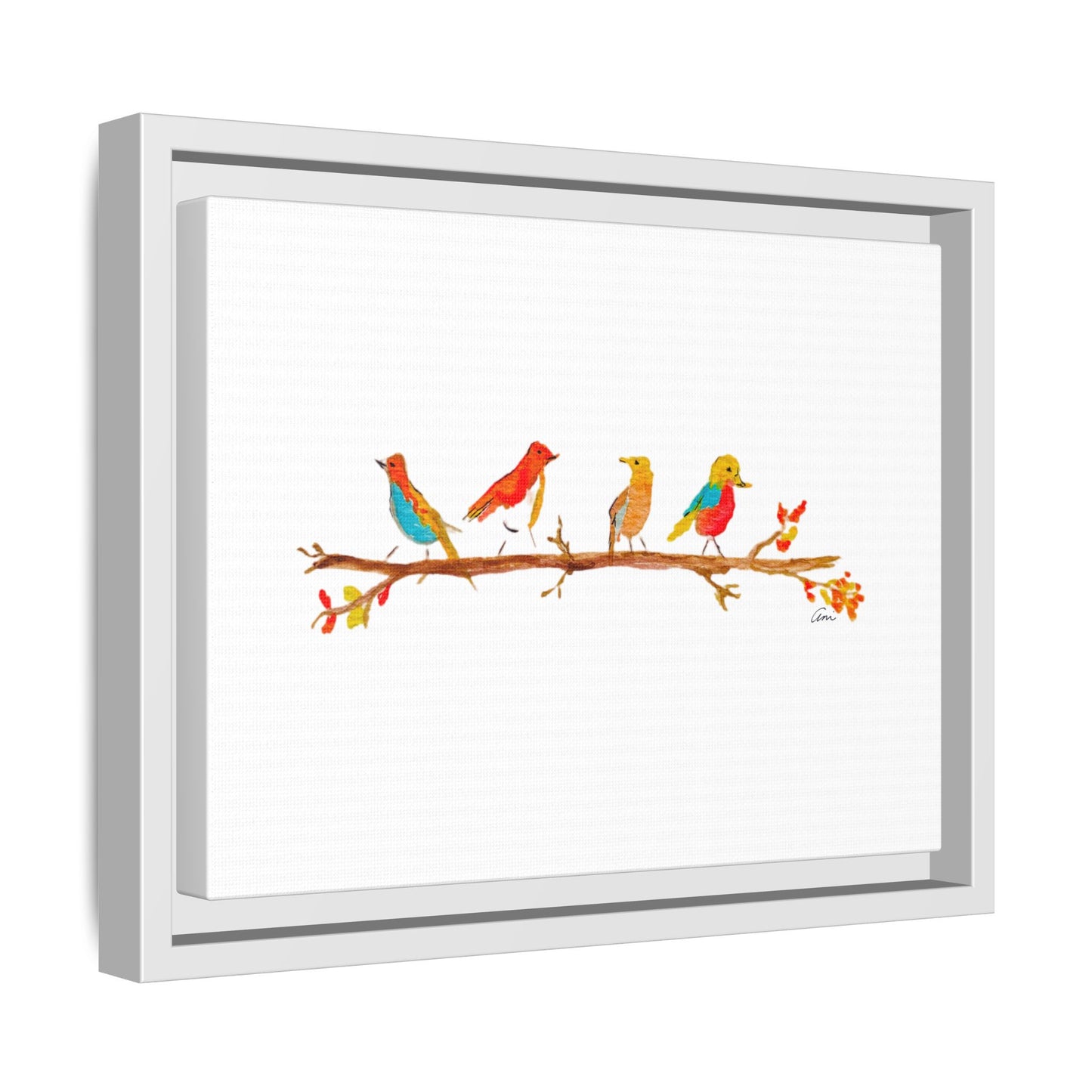 Birds on a Branch Gallery Canvas Print with Frame