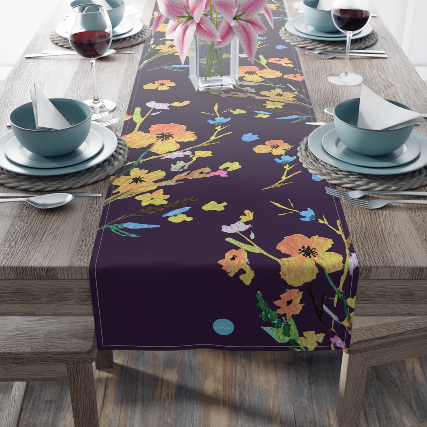 Fall Bouquet Dark Purple Table Runner (Cotton, Polyester)