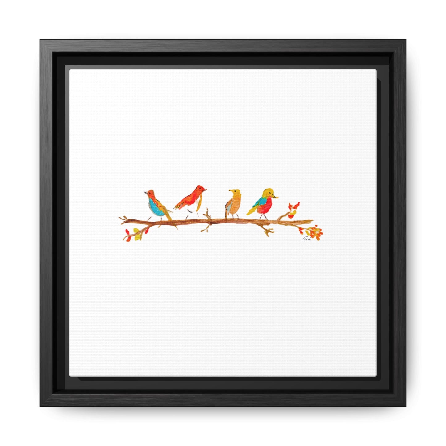 Birds on a Branch Gallery Canvas Print with Frame