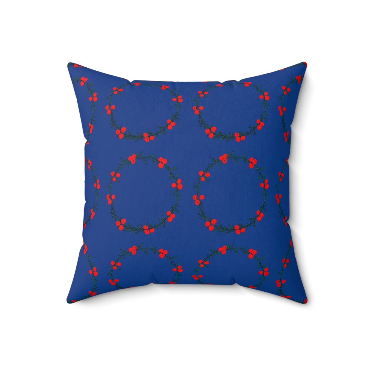 Wreath Faux Suede Navy Blue Square Pillow