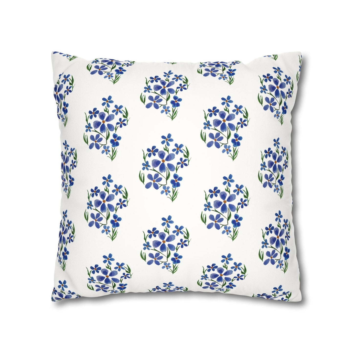 Forget Me Not Floral Faux Suede Square White Pillowcase