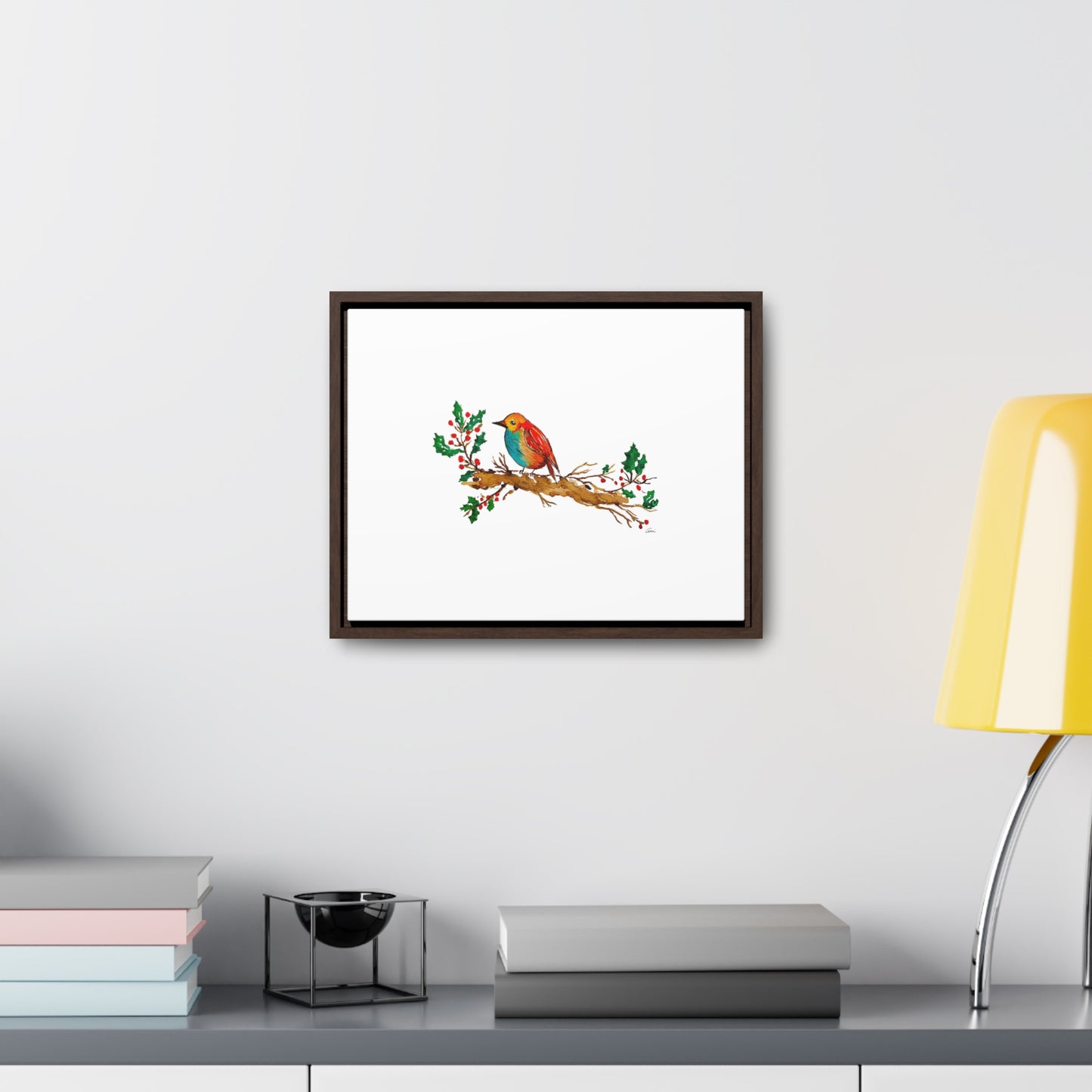 Bright Bird on a Branch Gallery Canvas Wrap with Horizontal Frame