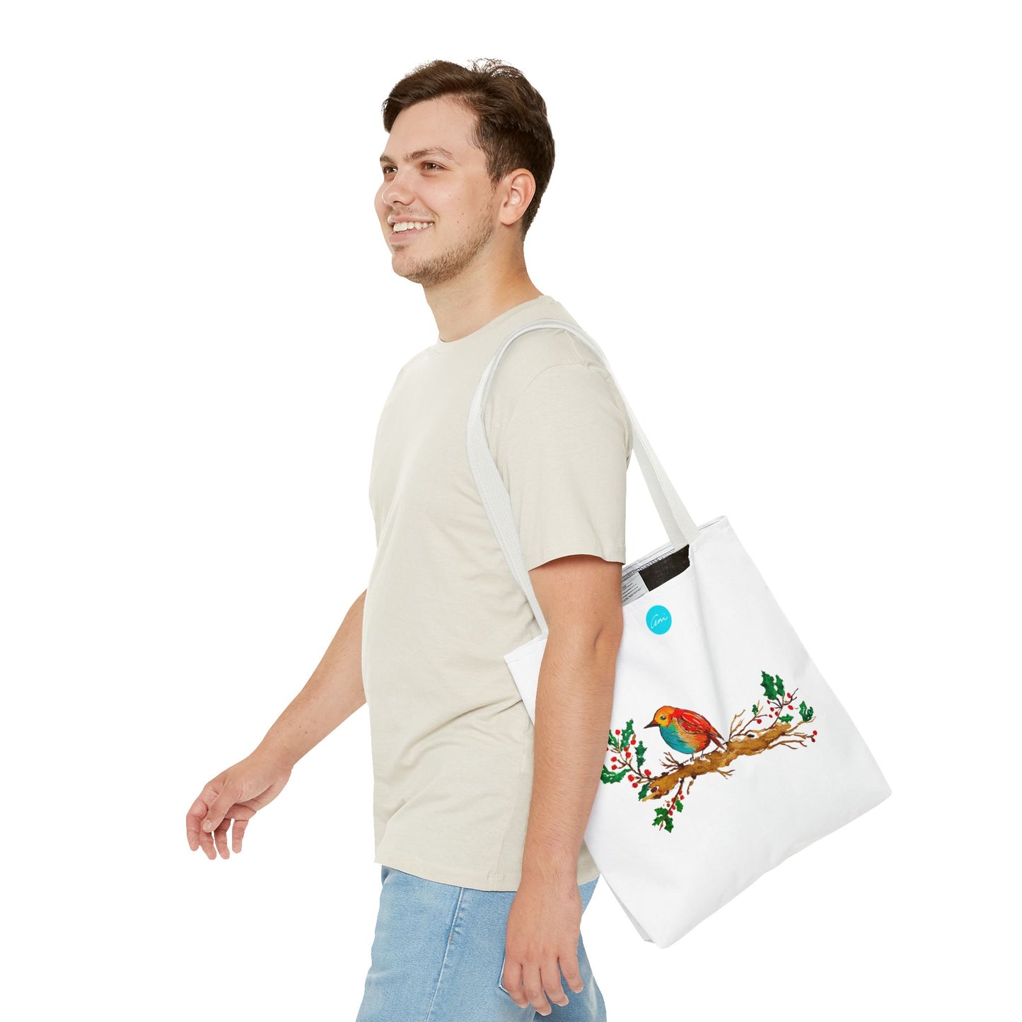 Bright Bird on a Branch White Tote Bag