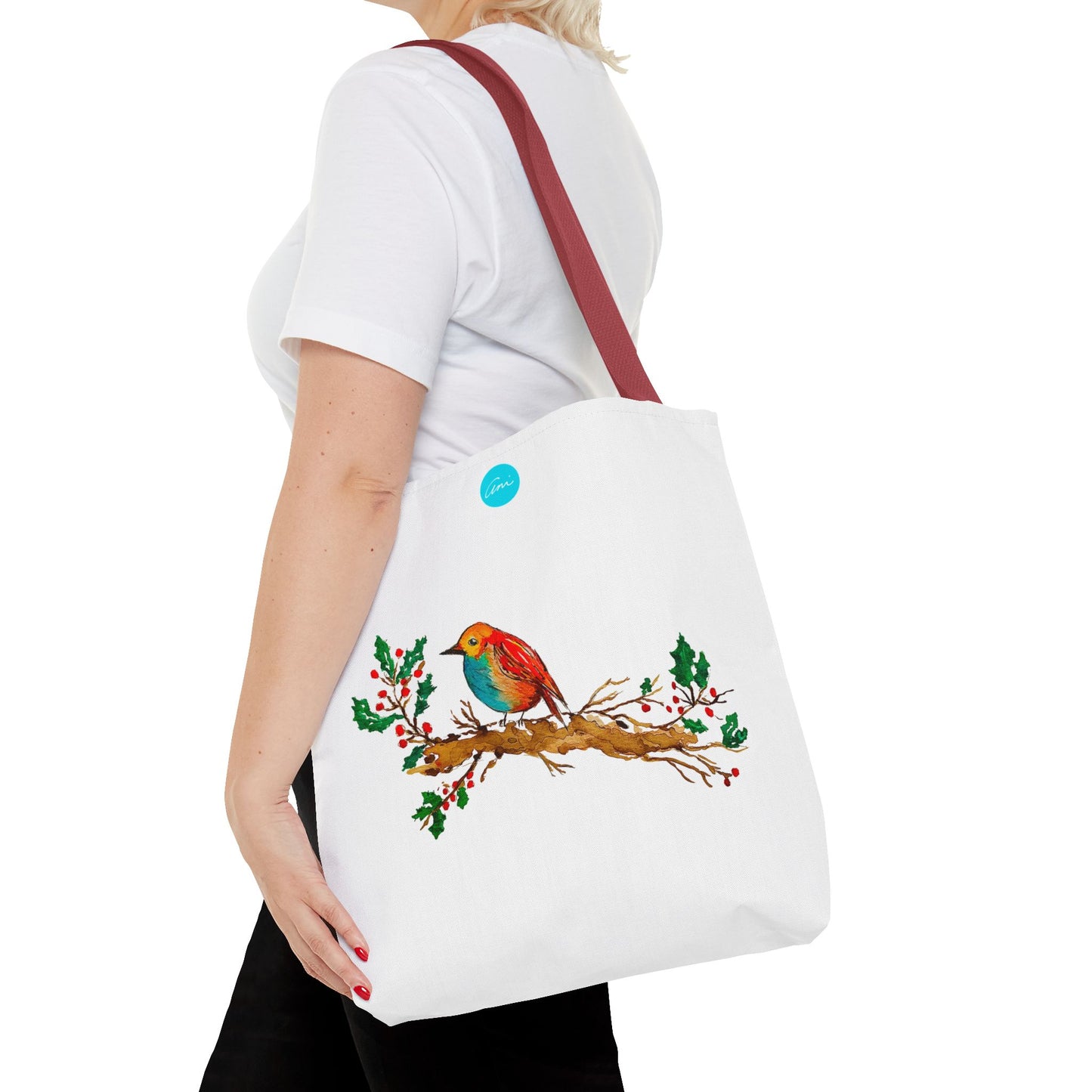 Bright Bird on a Branch White Tote Bag