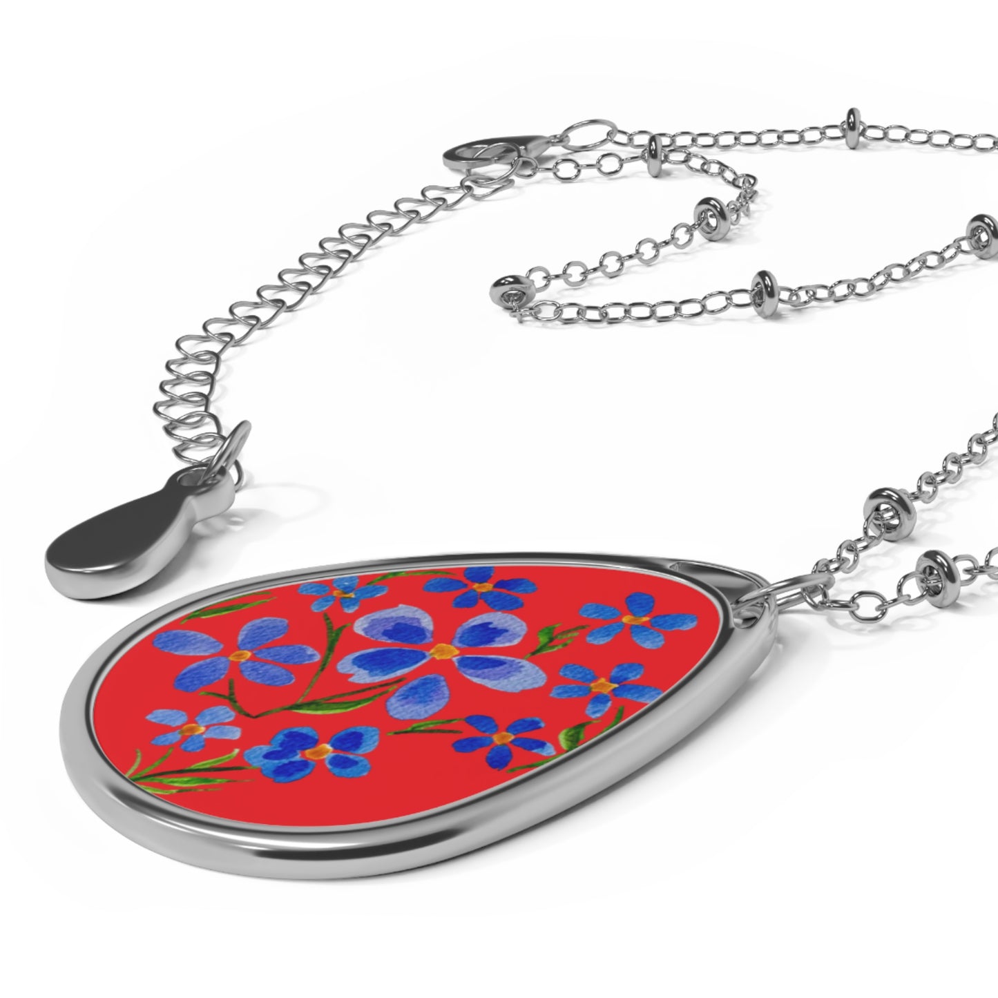 Forget Me Not Oval Necklace - Red