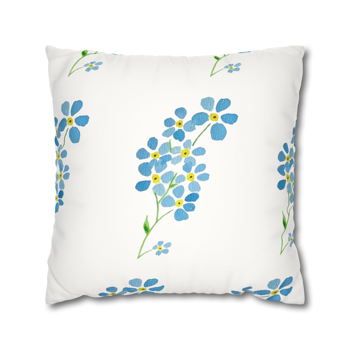 Forget Me Not Floral Faux Suede Square Pillowcase