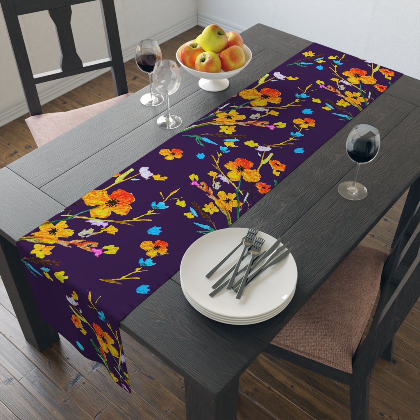 Fall Bouquet Dark Purple Table Runner (Cotton, Polyester)