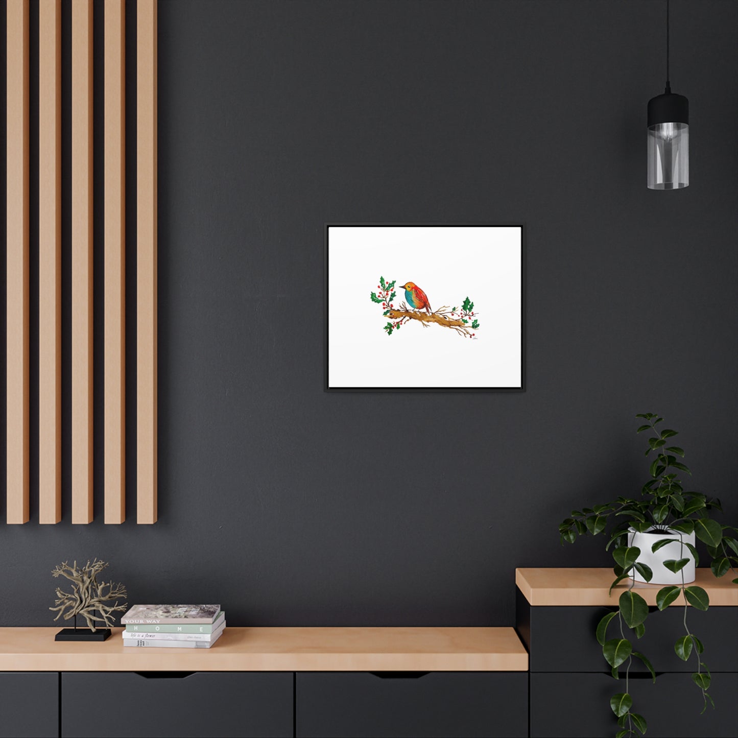 Bright Bird on a Branch Gallery Canvas Wrap with Horizontal Frame