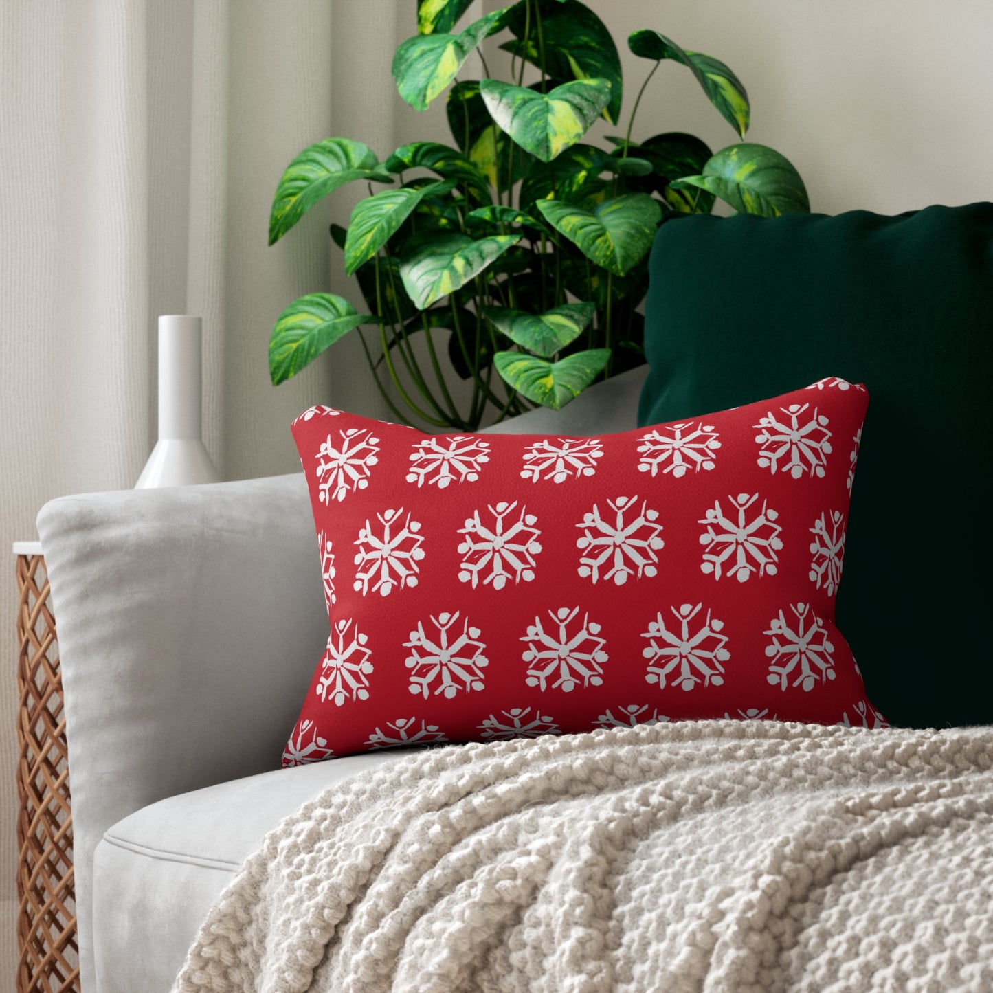 Snowflake Dark Red Lumbar Pillow