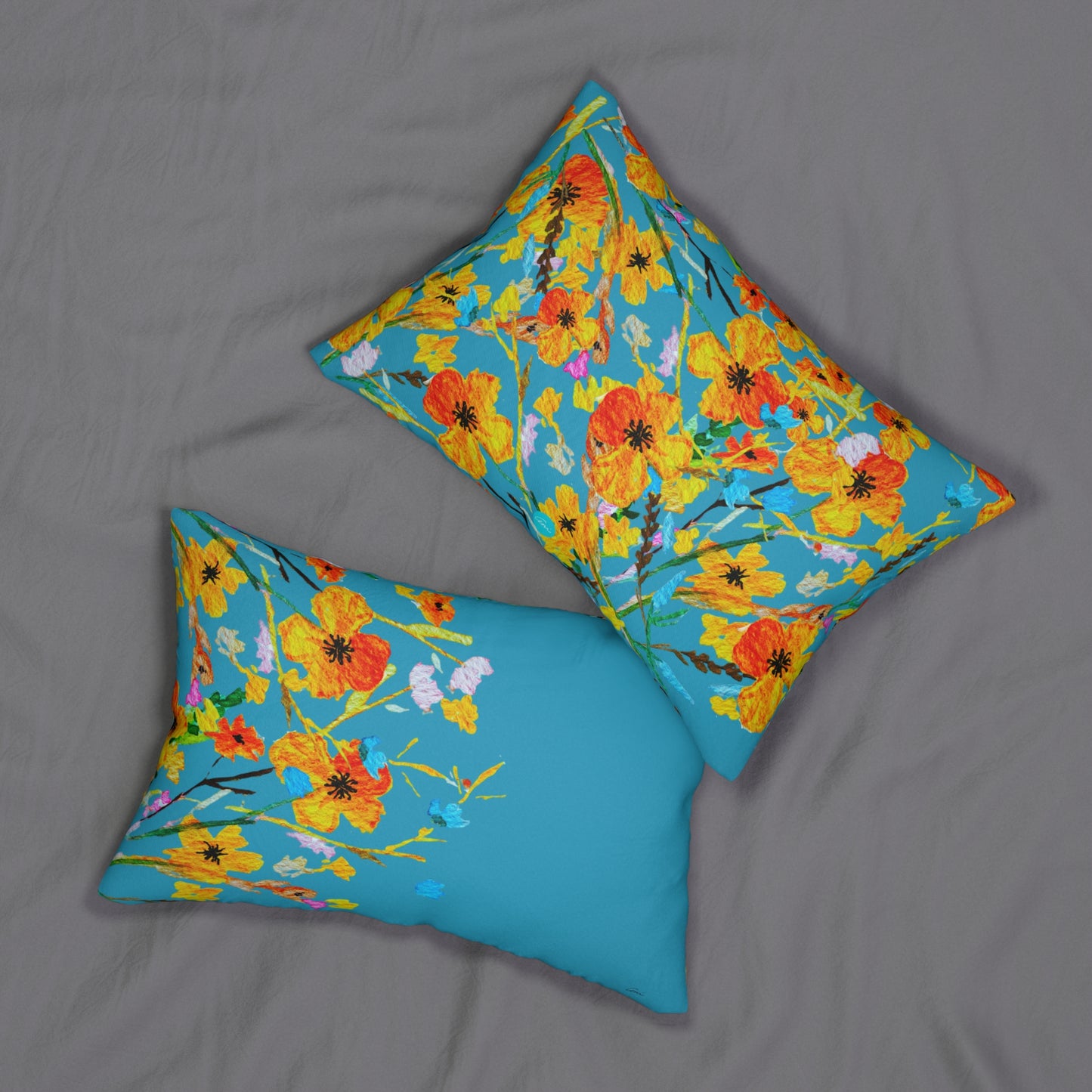 Fall Bouquet Turquoise Lumbar Pillow