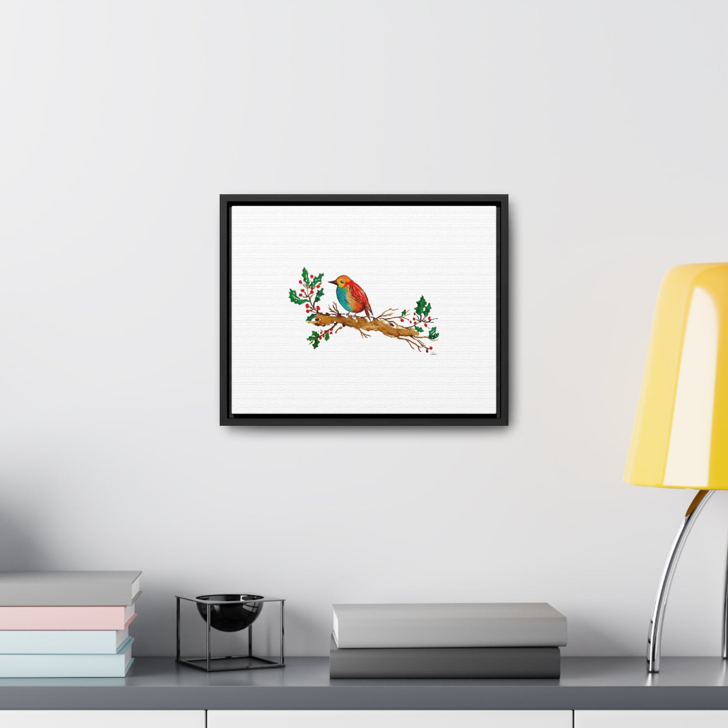 Bright Bird on a Branch Gallery Canvas Wrap with Horizontal Frame