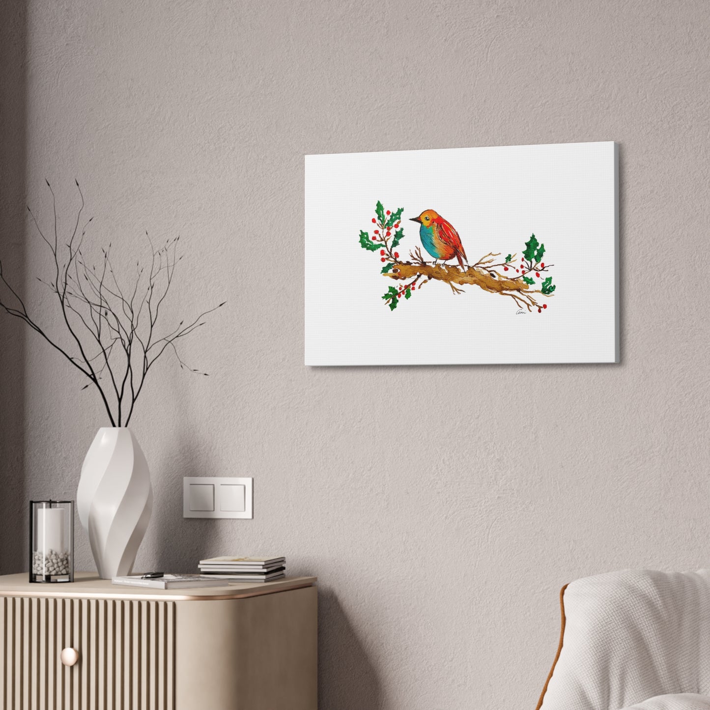 Bright Bird on a Branch Canvas Print