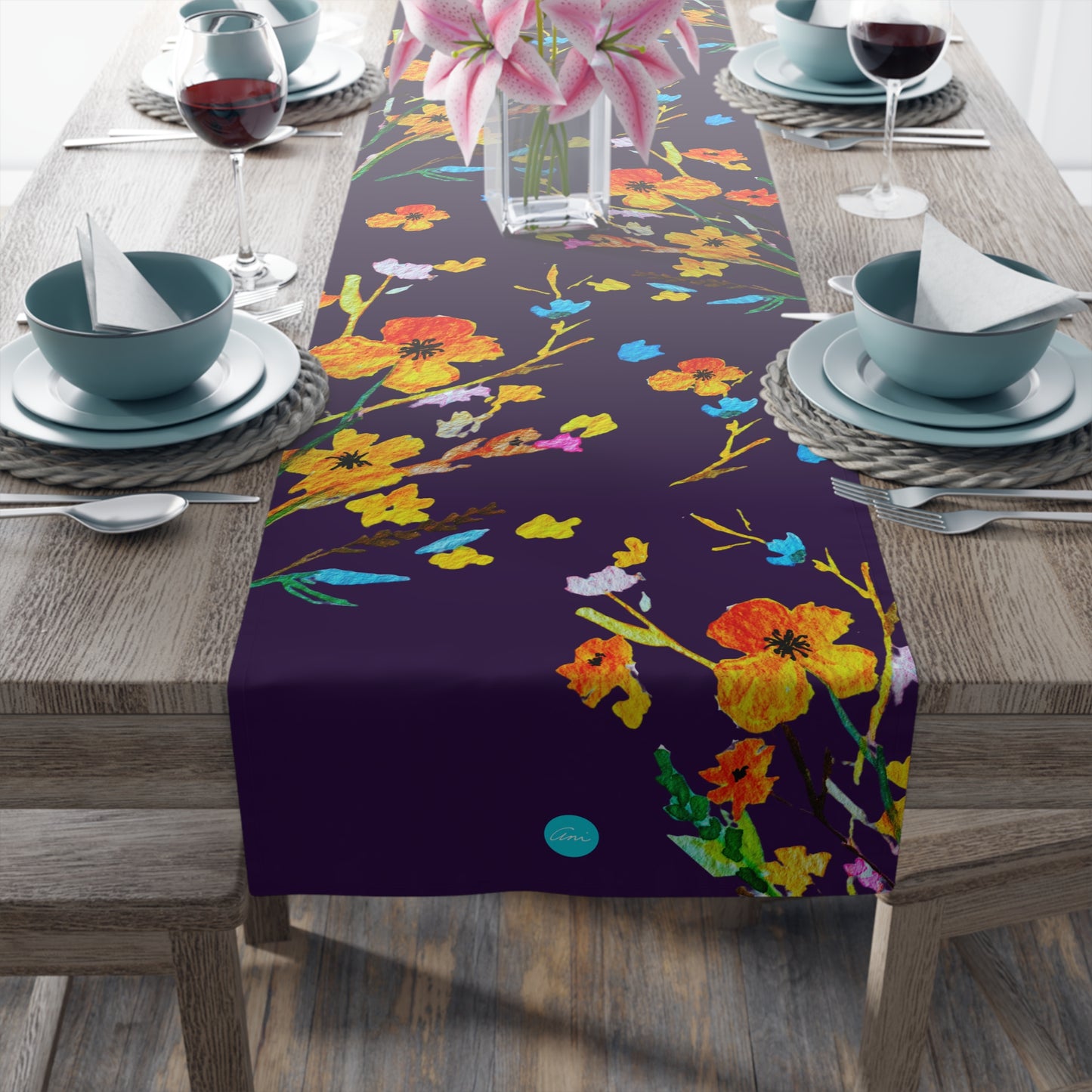 Fall Bouquet Dark Purple Table Runner (Cotton, Polyester)