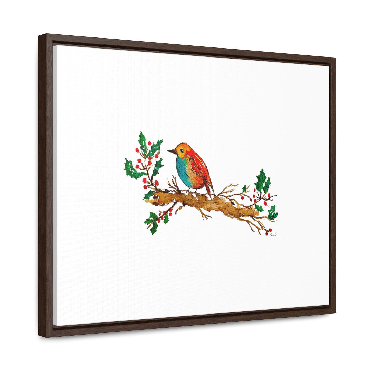 Bright Bird on a Branch Gallery Canvas Wrap with Horizontal Frame