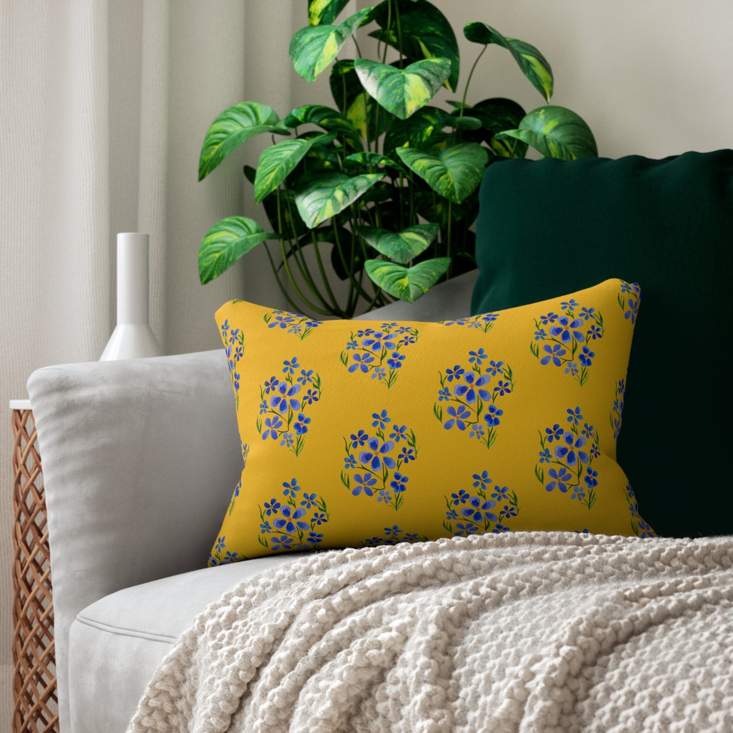 Forget Me Not Spun Polyester Yellow Lumbar Pillow