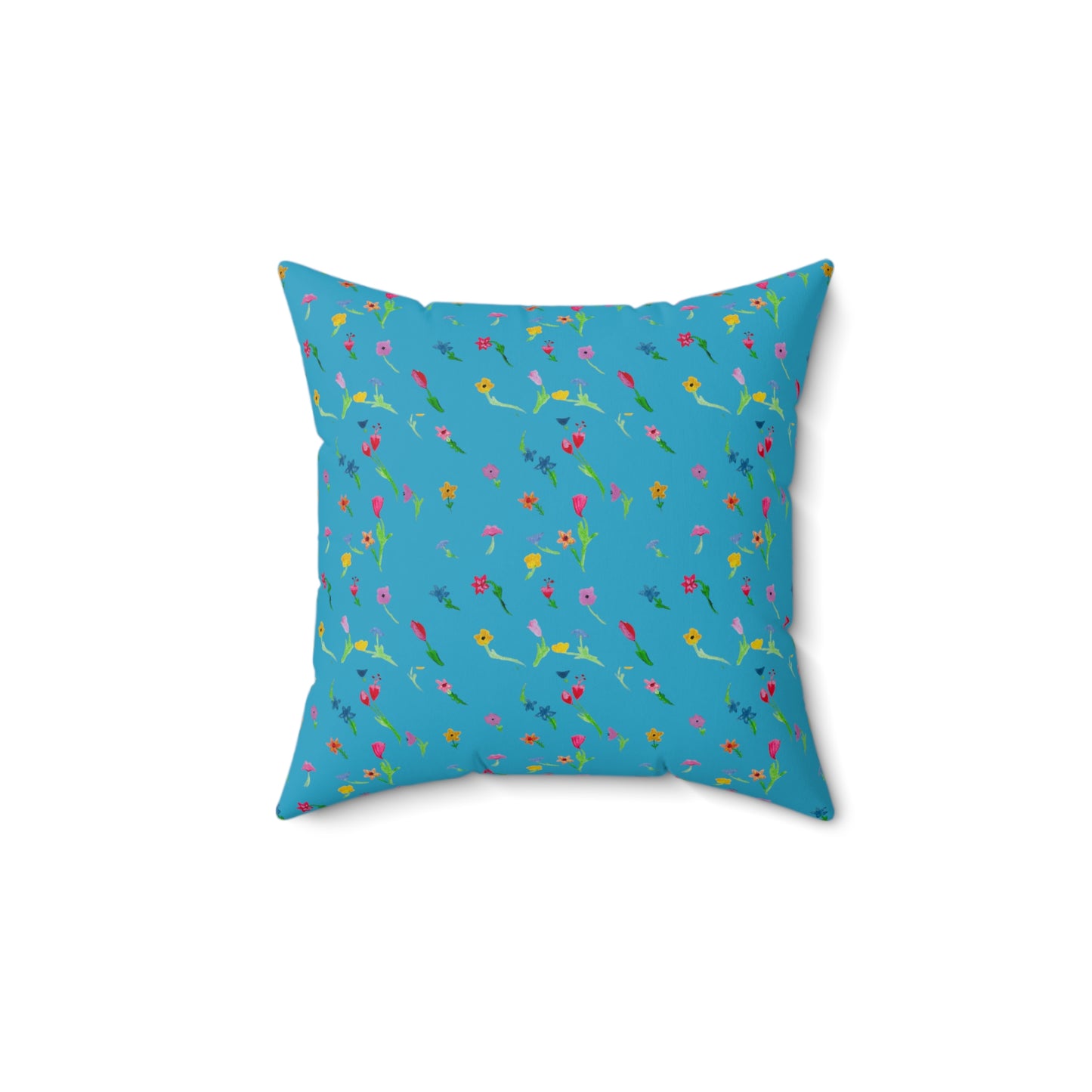 Floating Flowers Spun Polyester Square Pillow, Turquoise