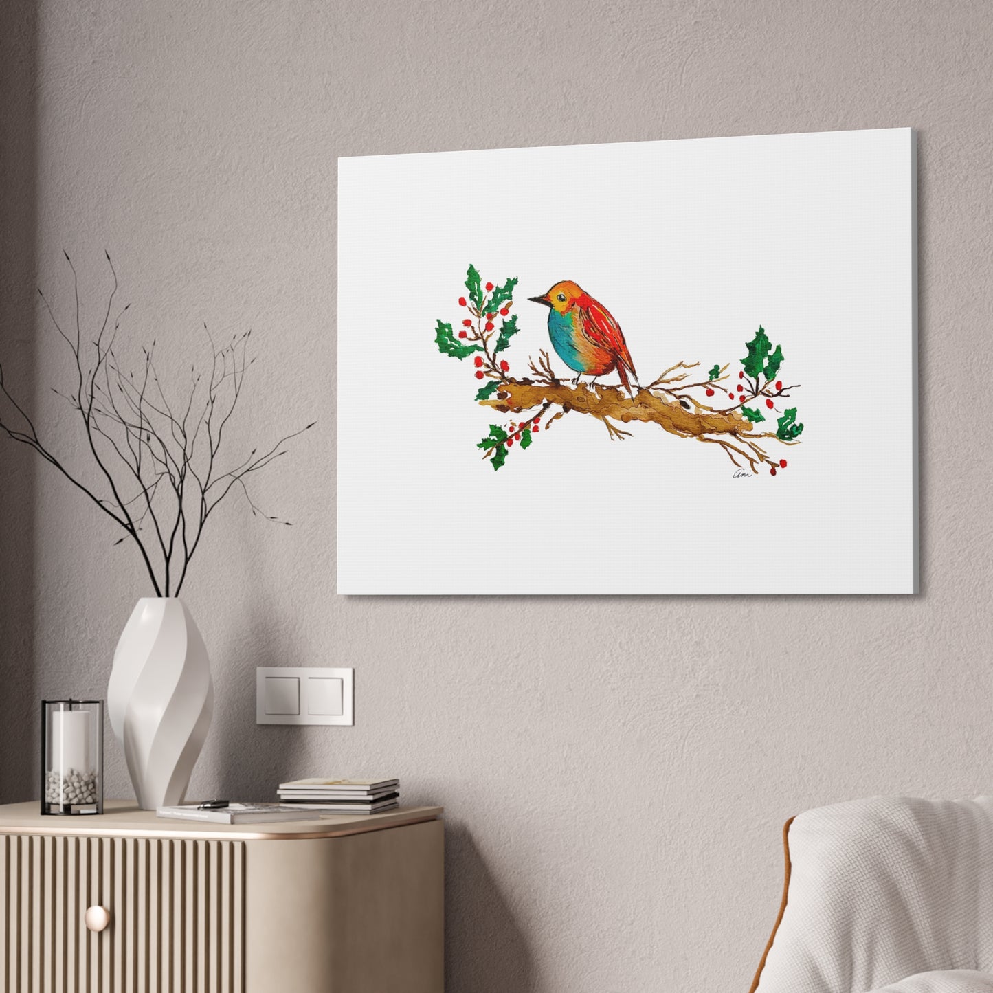 Bright Bird on a Branch Canvas Print