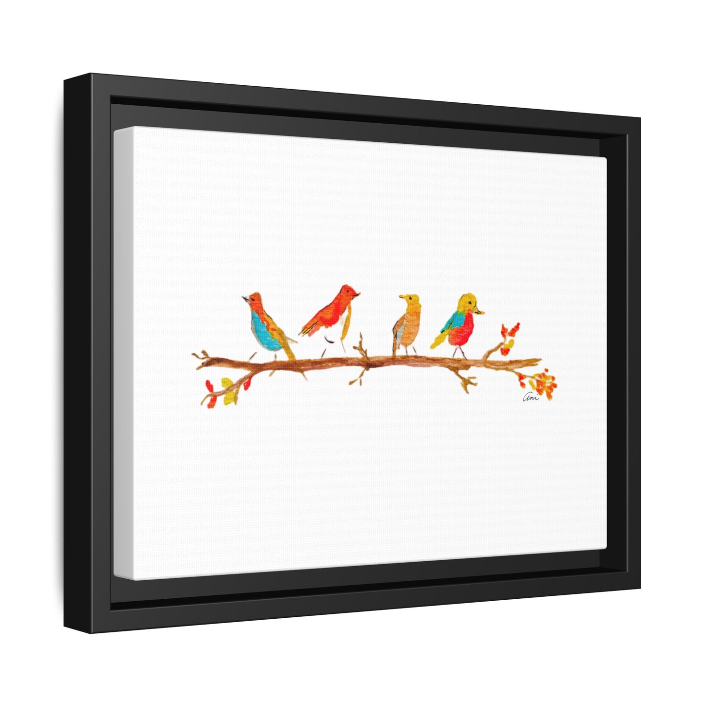 Birds on a Branch Gallery Canvas Print with Frame