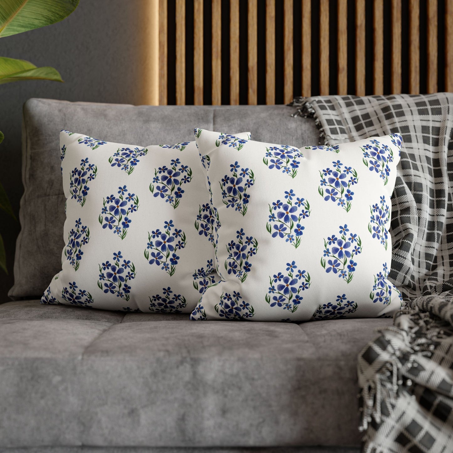 Forget Me Not Floral Faux Suede Square White Pillowcase