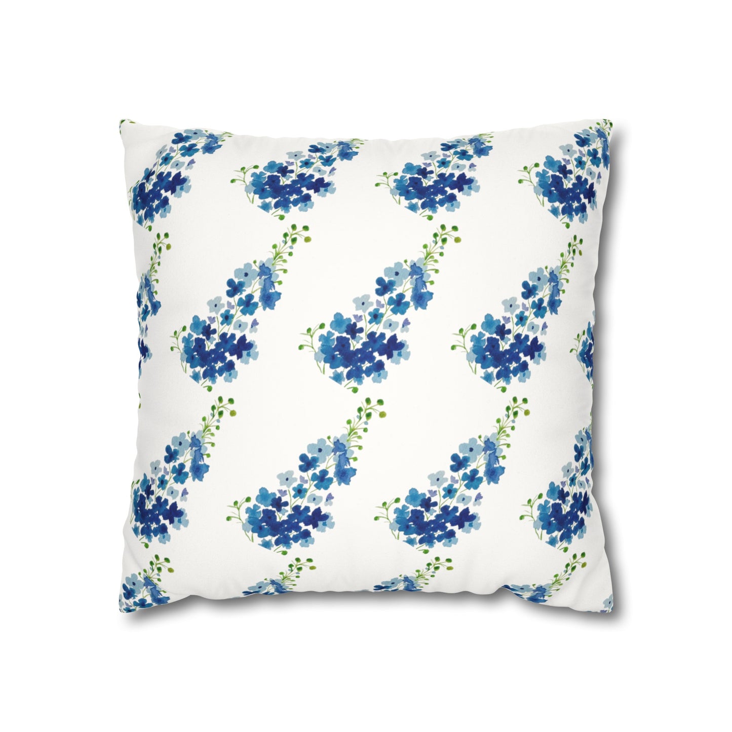 Blue Flowers Floral Faux Suede Square Pillowcase