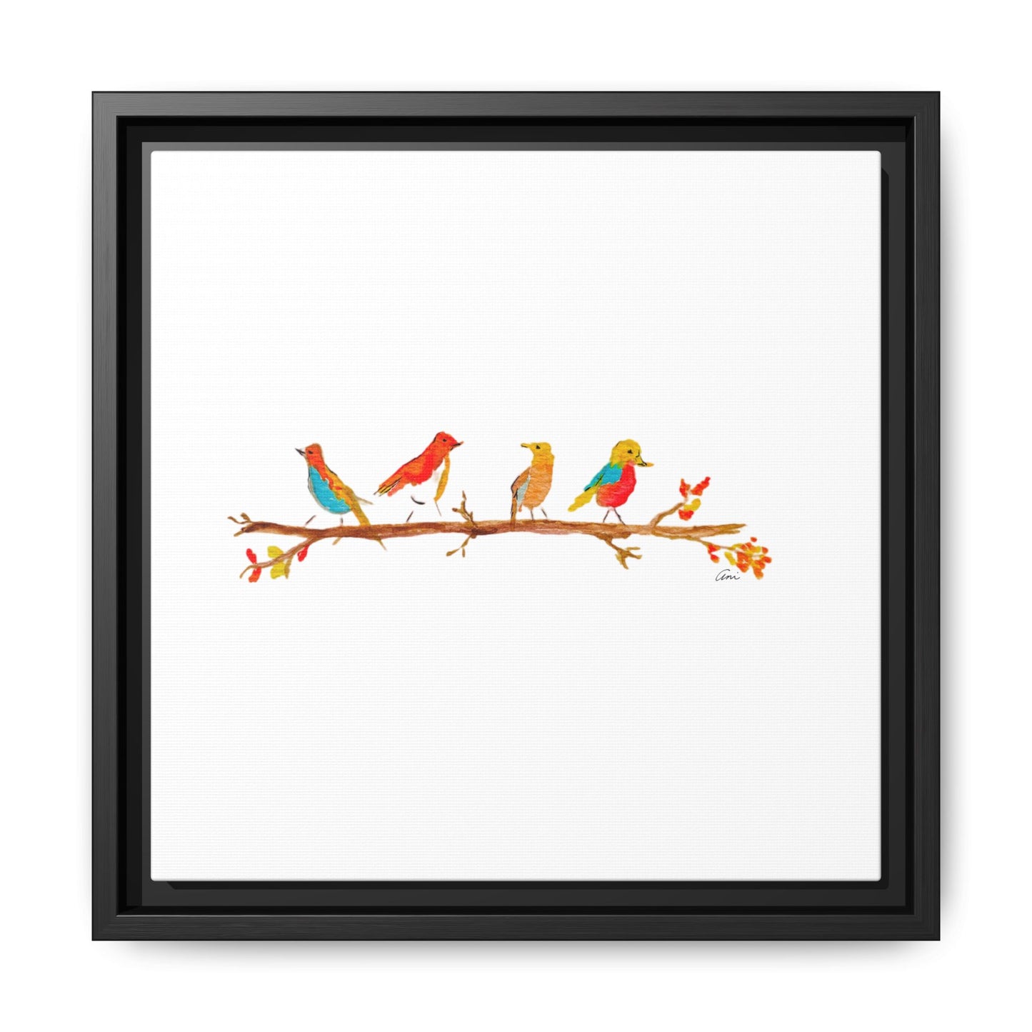 Birds on a Branch Gallery Canvas Print with Frame