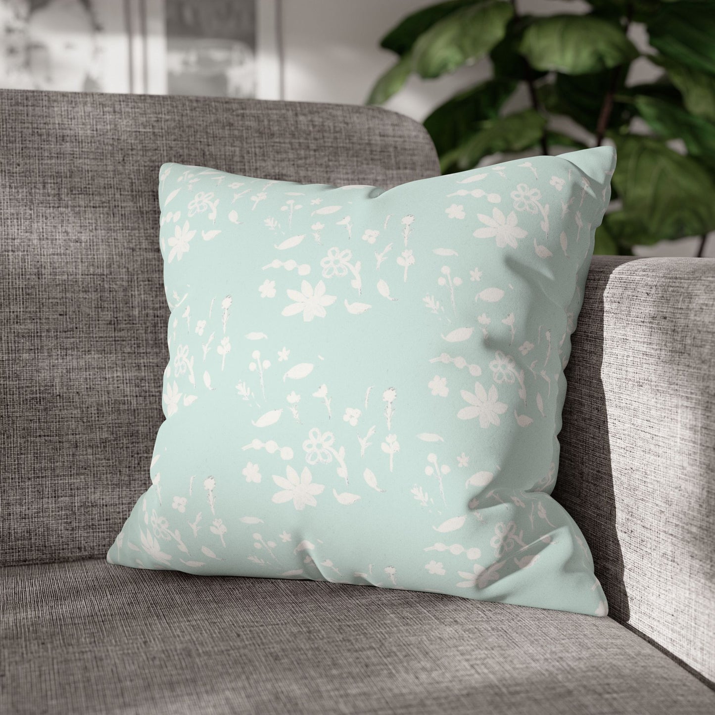 Autumn Foliage Faux Suede Square Light Blue Pillowcase