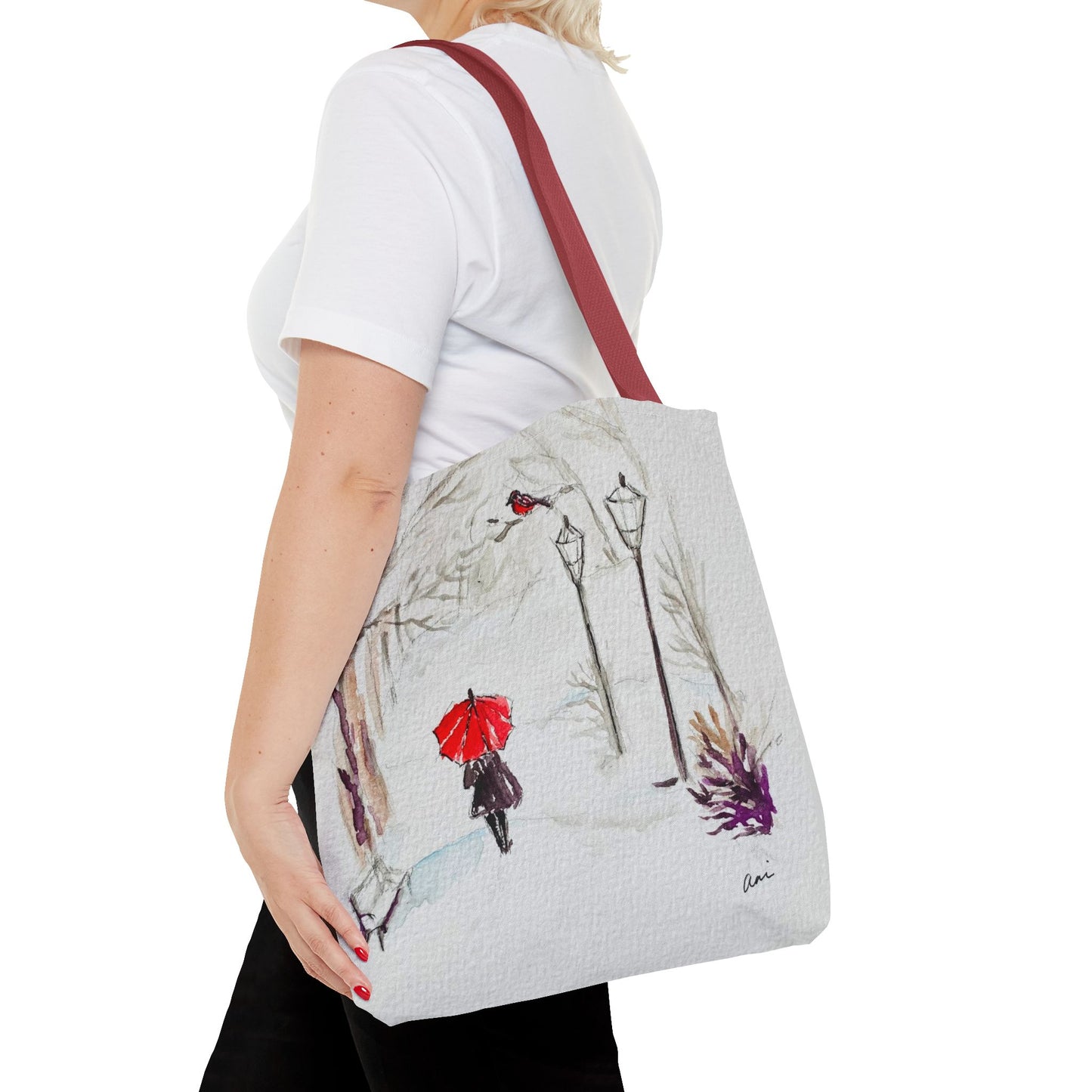 The Red Umbrella Ivory Tote Bag