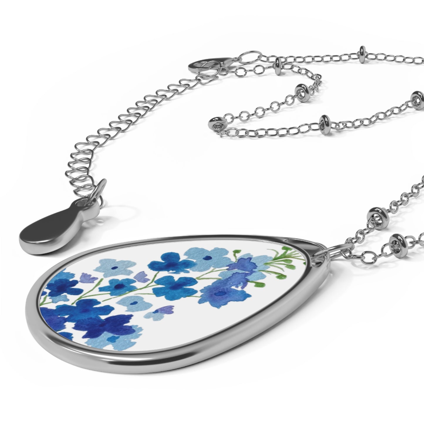 Blue Flowers Oval Necklace