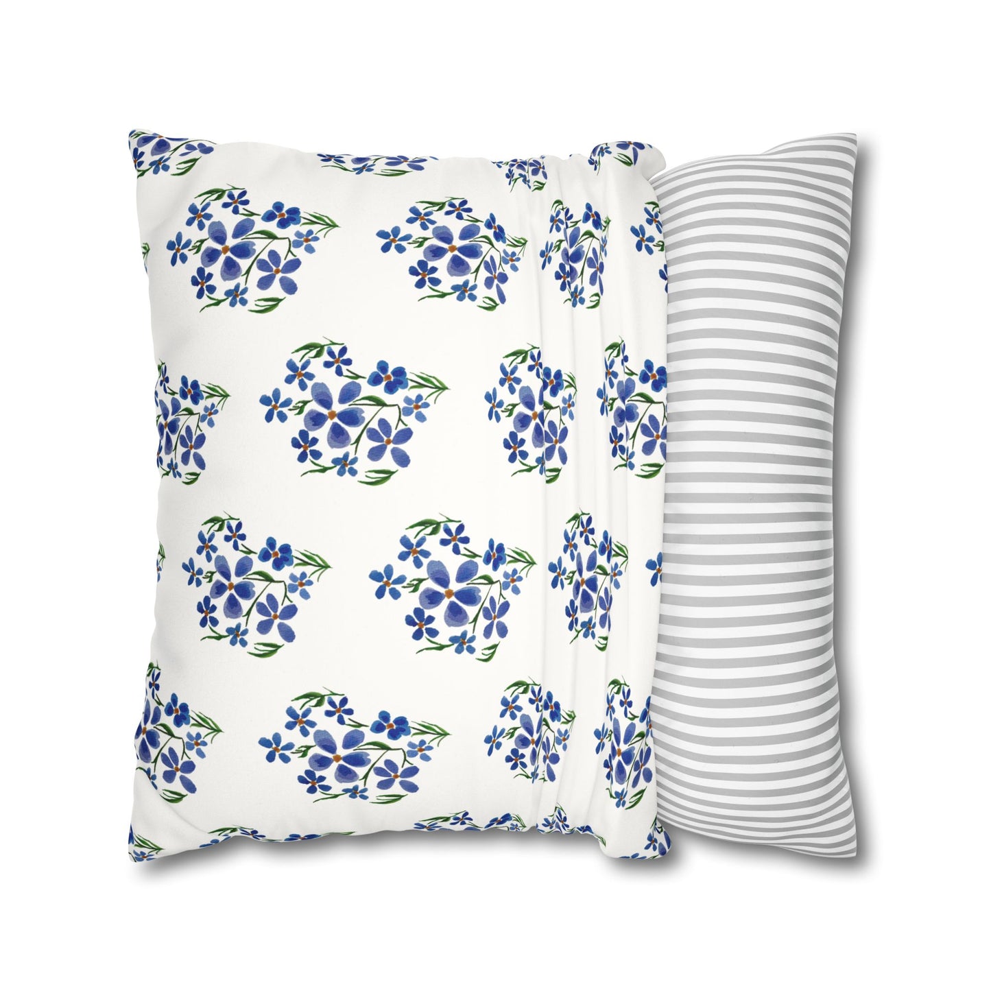 Forget Me Not Floral Faux Suede Square White Pillowcase