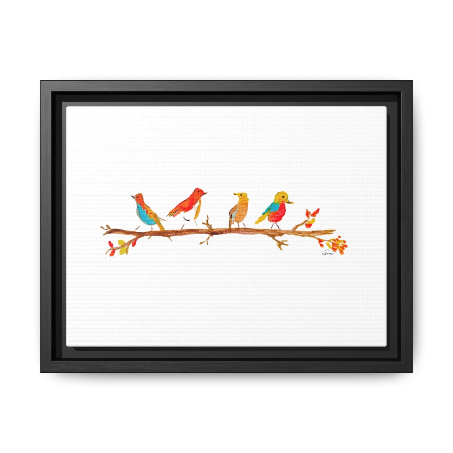 Birds on a Branch Gallery Canvas Print with Frame