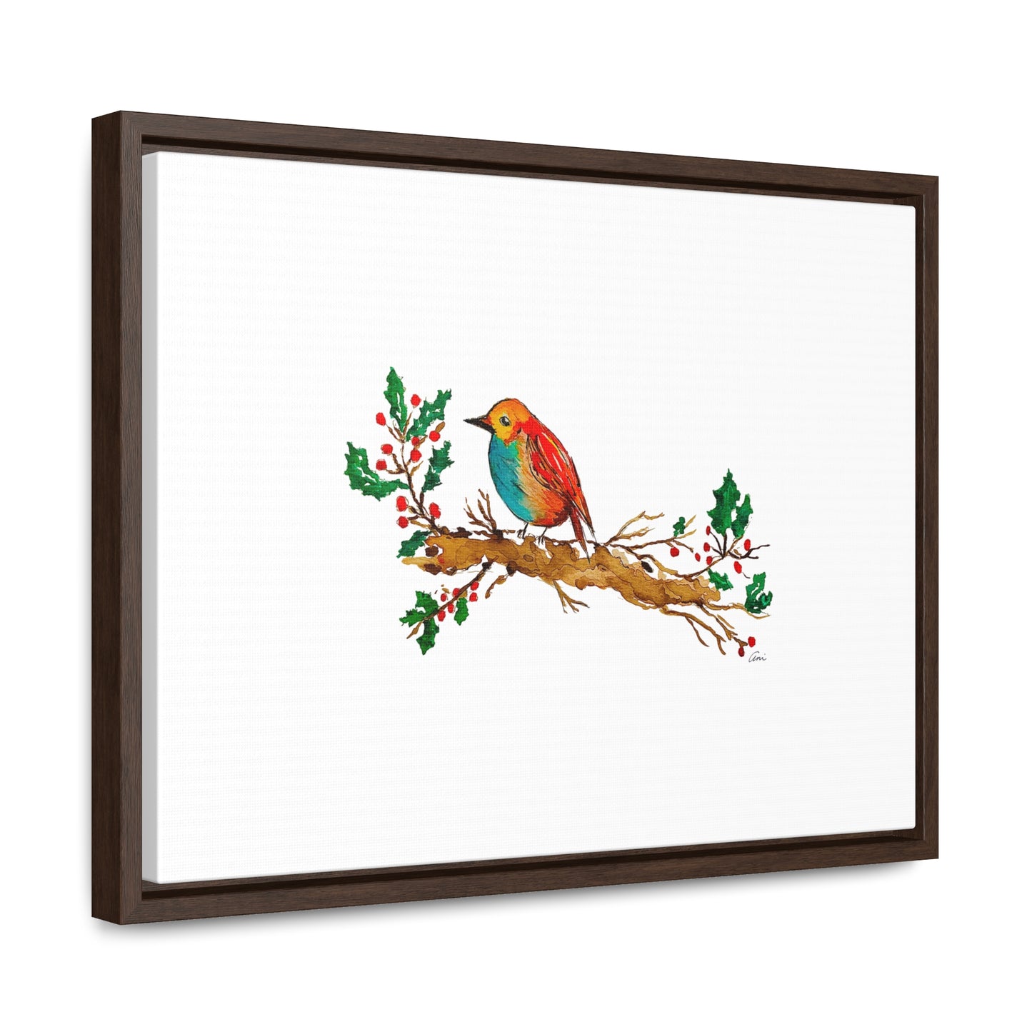 Bright Bird on a Branch Gallery Canvas Wrap with Horizontal Frame